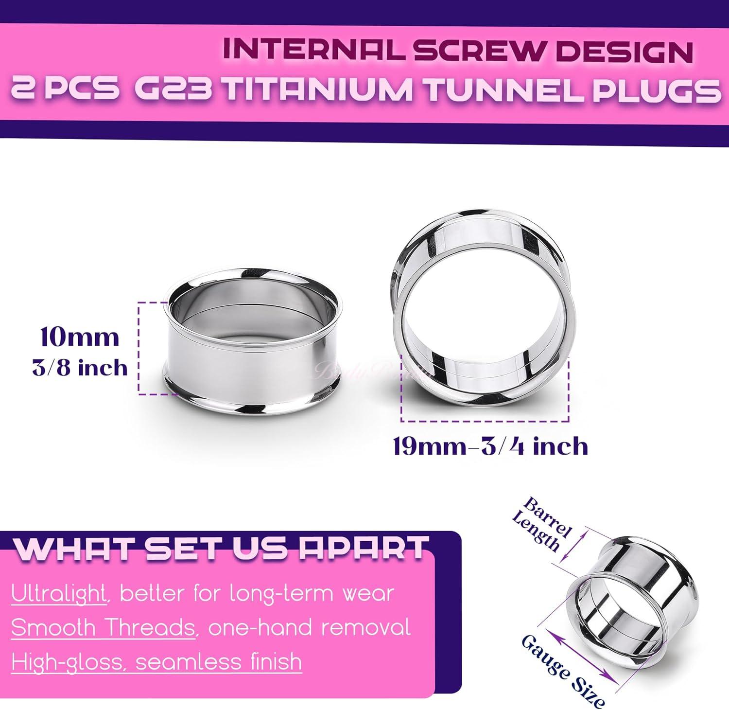 imageBodyBonita 2Pcs G23 Titanium Double Flared Earrings Internally Threaded Gauges for Ears Weights Eyelet Tunnel Plug Stretching Kit From 3mm to 25mm Women MenSilver