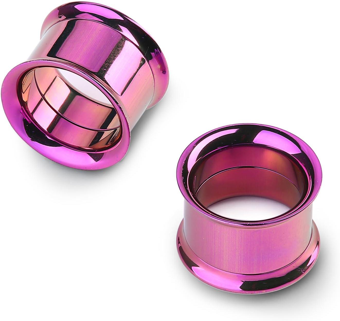 imageBodyBonita 2Pcs G23 Titanium Double Flared Earrings Internally Threaded Gauges for Ears Weights Eyelet Tunnel Plug Stretching Kit From 3mm to 25mm Women MenPurple