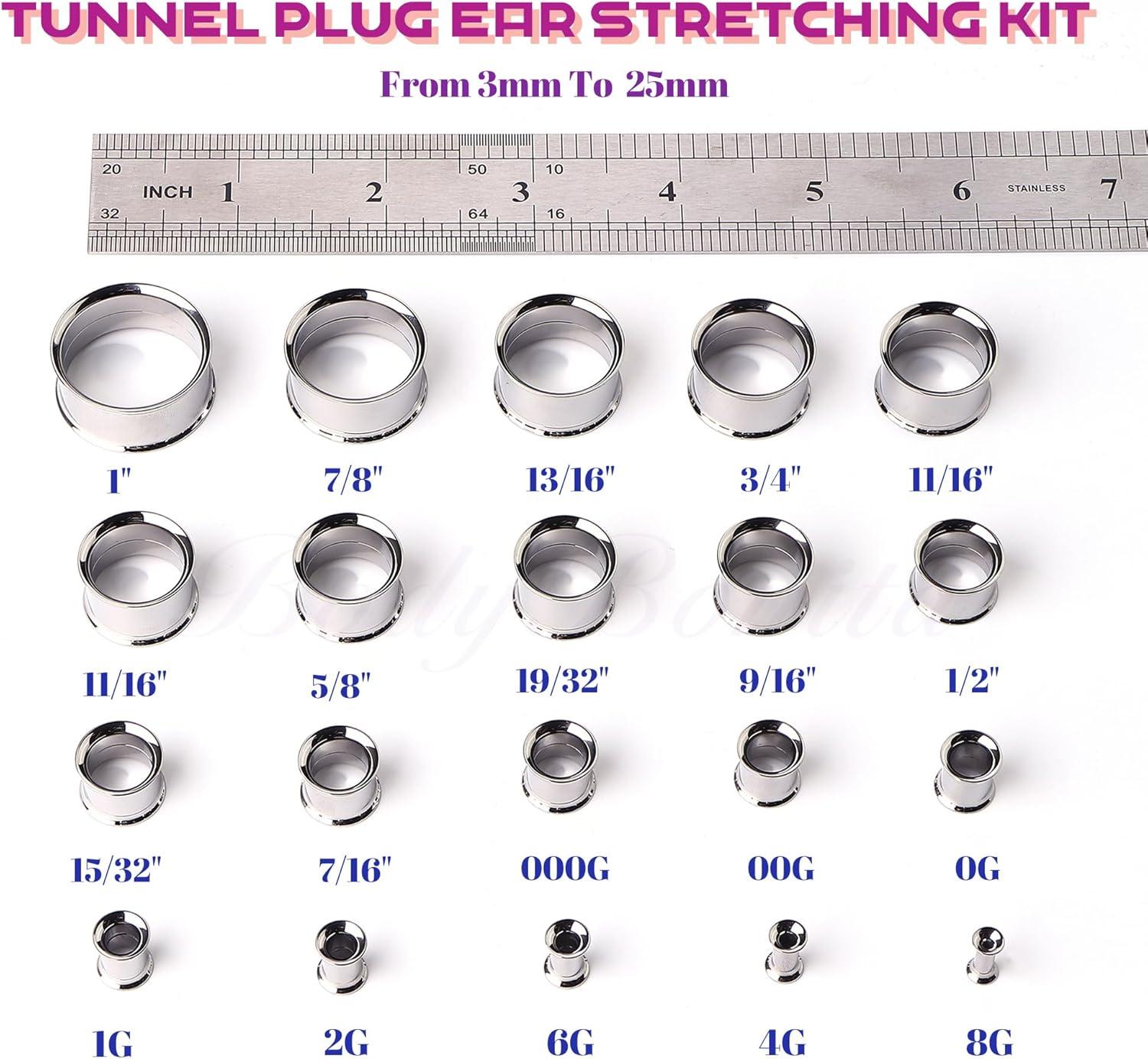 imageBodyBonita 2Pcs G23 Titanium Double Flared Earrings Internally Threaded Gauges for Ears Weights Eyelet Tunnel Plug Stretching Kit From 3mm to 25mm Women MenSilver