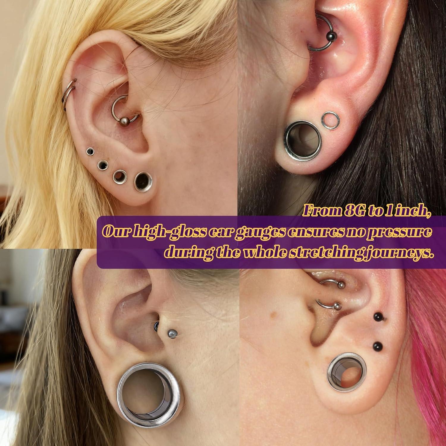 imageBodyBonita 2Pcs G23 Titanium Double Flared Earrings Internally Threaded Gauges for Ears Weights Eyelet Tunnel Plug Stretching Kit From 3mm to 25mm Women MenSilver