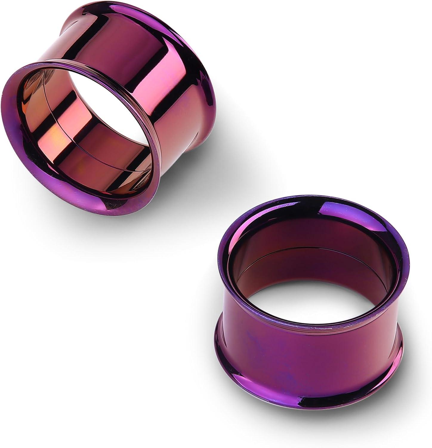 imageBodyBonita 2Pcs G23 Titanium Double Flared Earrings Internally Threaded Gauges for Ears Weights Eyelet Tunnel Plug Stretching Kit From 3mm to 25mm Women MenPurple