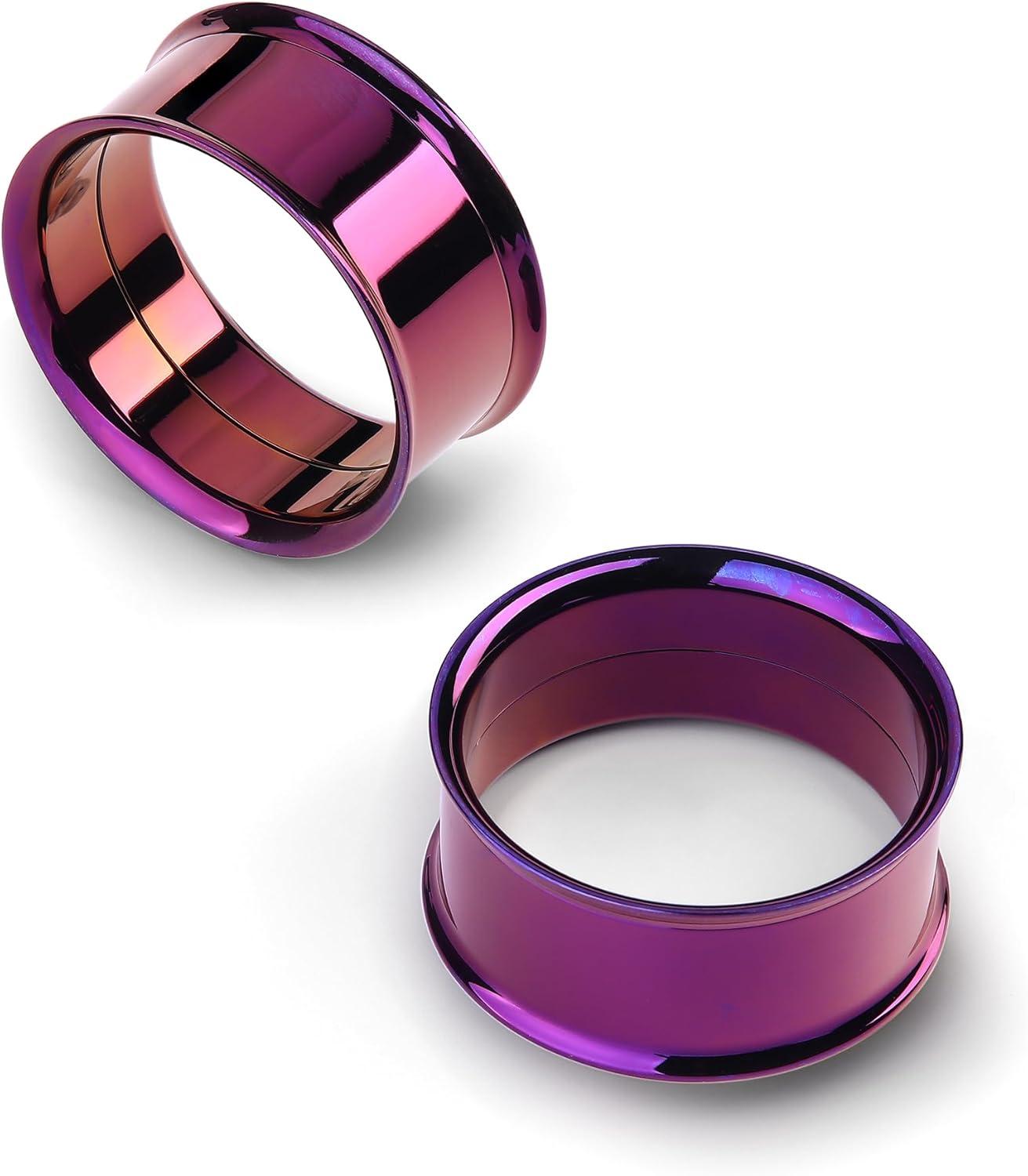 imageBodyBonita 2Pcs G23 Titanium Double Flared Earrings Internally Threaded Gauges for Ears Weights Eyelet Tunnel Plug Stretching Kit From 3mm to 25mm Women MenPurple