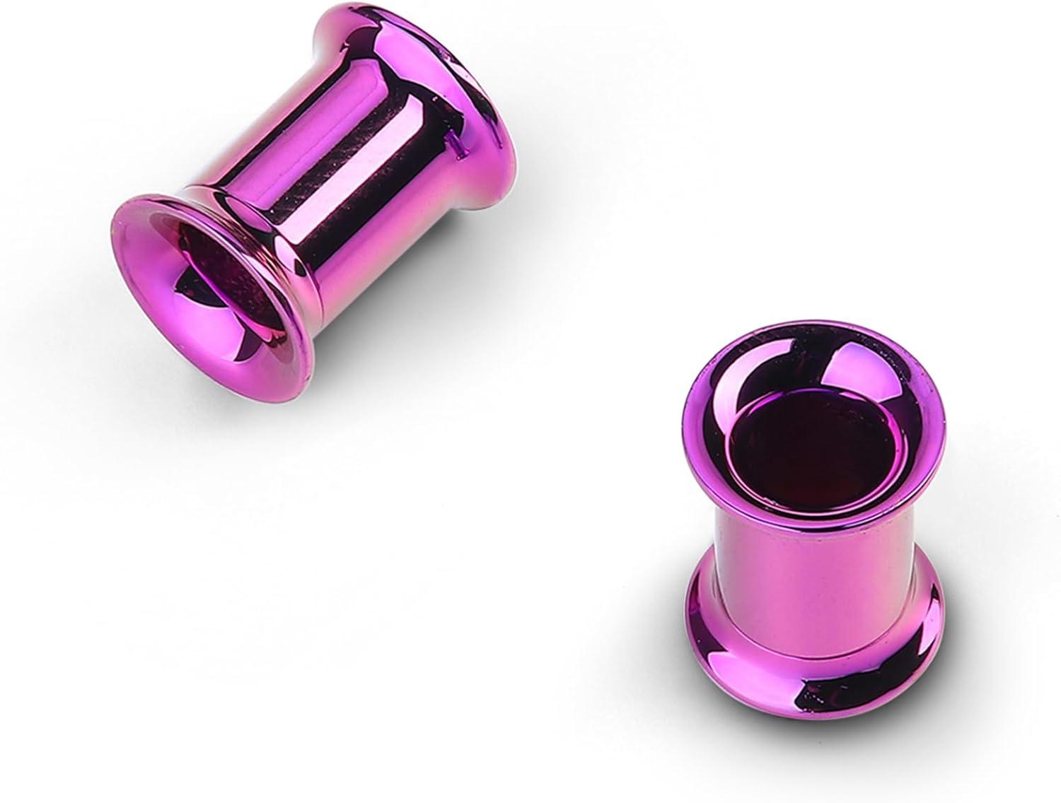 imageBodyBonita 2Pcs G23 Titanium Double Flared Earrings Internally Threaded Gauges for Ears Weights Eyelet Tunnel Plug Stretching Kit From 3mm to 25mm Women MenPurple