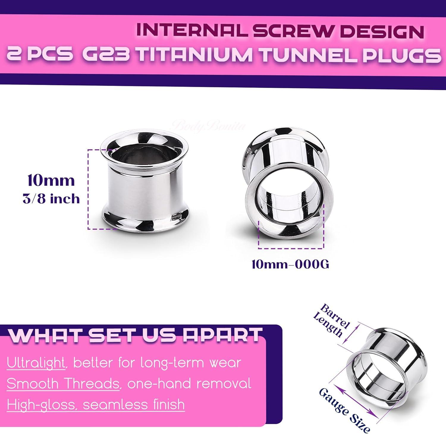 imageBodyBonita 2Pcs G23 Titanium Double Flared Earrings Internally Threaded Gauges for Ears Weights Eyelet Tunnel Plug Stretching Kit From 3mm to 25mm Women MenSilver