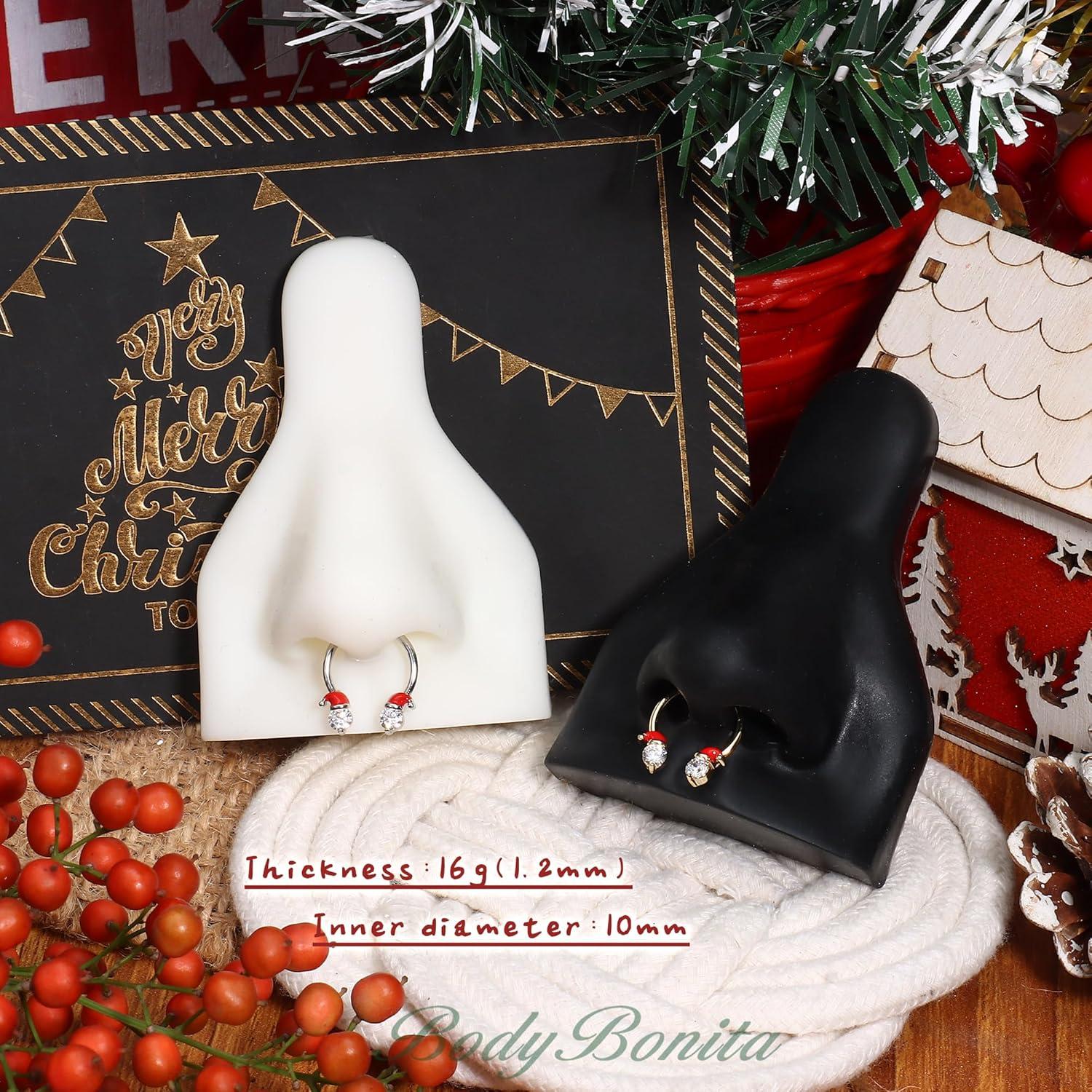 imageBodyBonita 316L Surgical Steel Horseshoe Christmas Septum Jewelry 16G Nose Rings Piercings Septum rings Daith Piercing Jewelry Helix Tragus Cartilage Earring for Women Men Gold PlatedSilver 81012mmGold Christmas Hat 16G12mm10mm