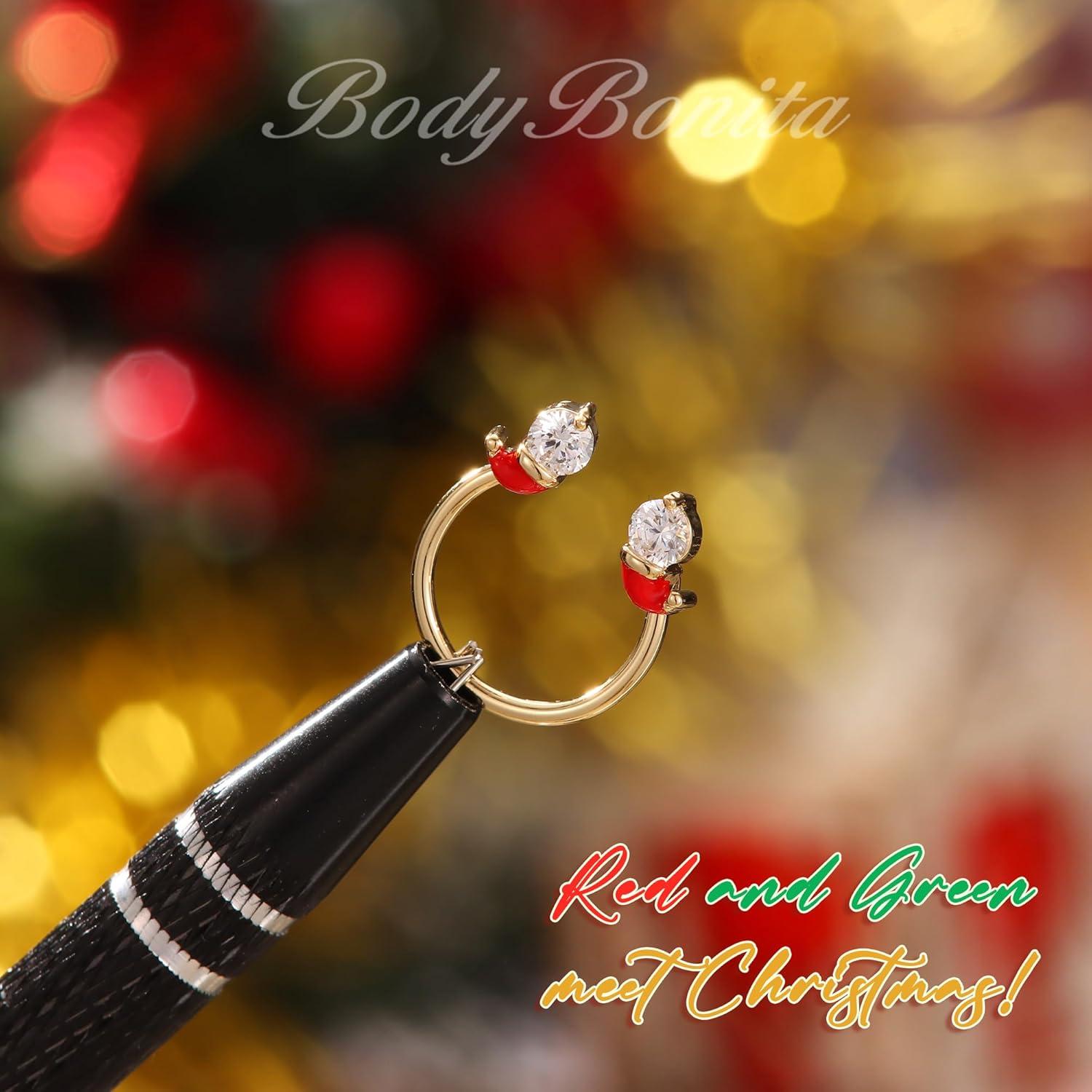 imageBodyBonita 316L Surgical Steel Horseshoe Christmas Septum Jewelry 16G Nose Rings Piercings Septum rings Daith Piercing Jewelry Helix Tragus Cartilage Earring for Women Men Gold PlatedSilver 81012mmGold Christmas Hat 16G12mm10mm