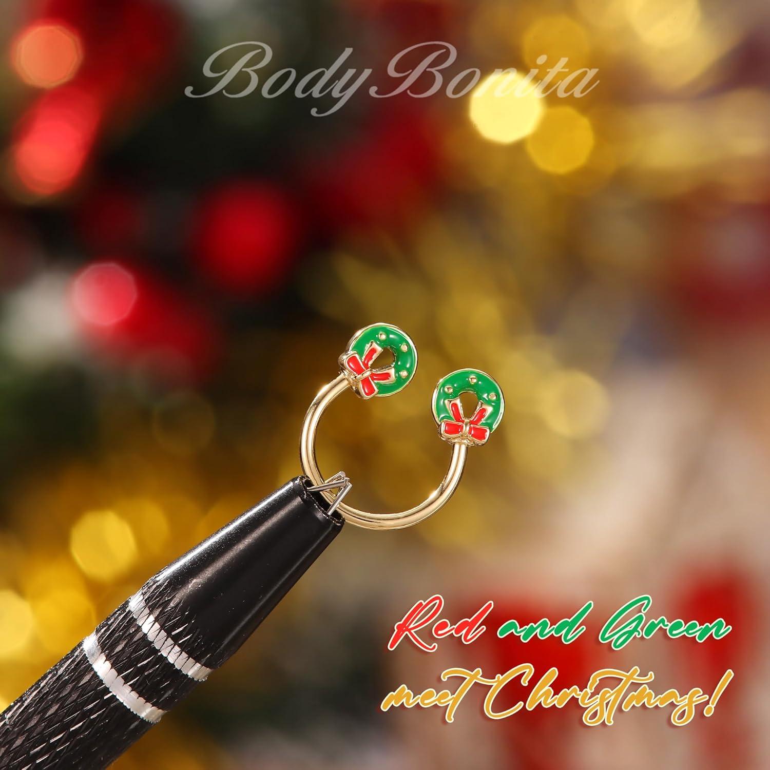 imageBodyBonita 316L Surgical Steel Horseshoe Christmas Septum Jewelry 16G Nose Rings Piercings Septum rings Daith Piercing Jewelry Helix Tragus Cartilage Earring for Women Men Gold PlatedSilver 81012mmGold Christmas Garland 16G12mm10mm