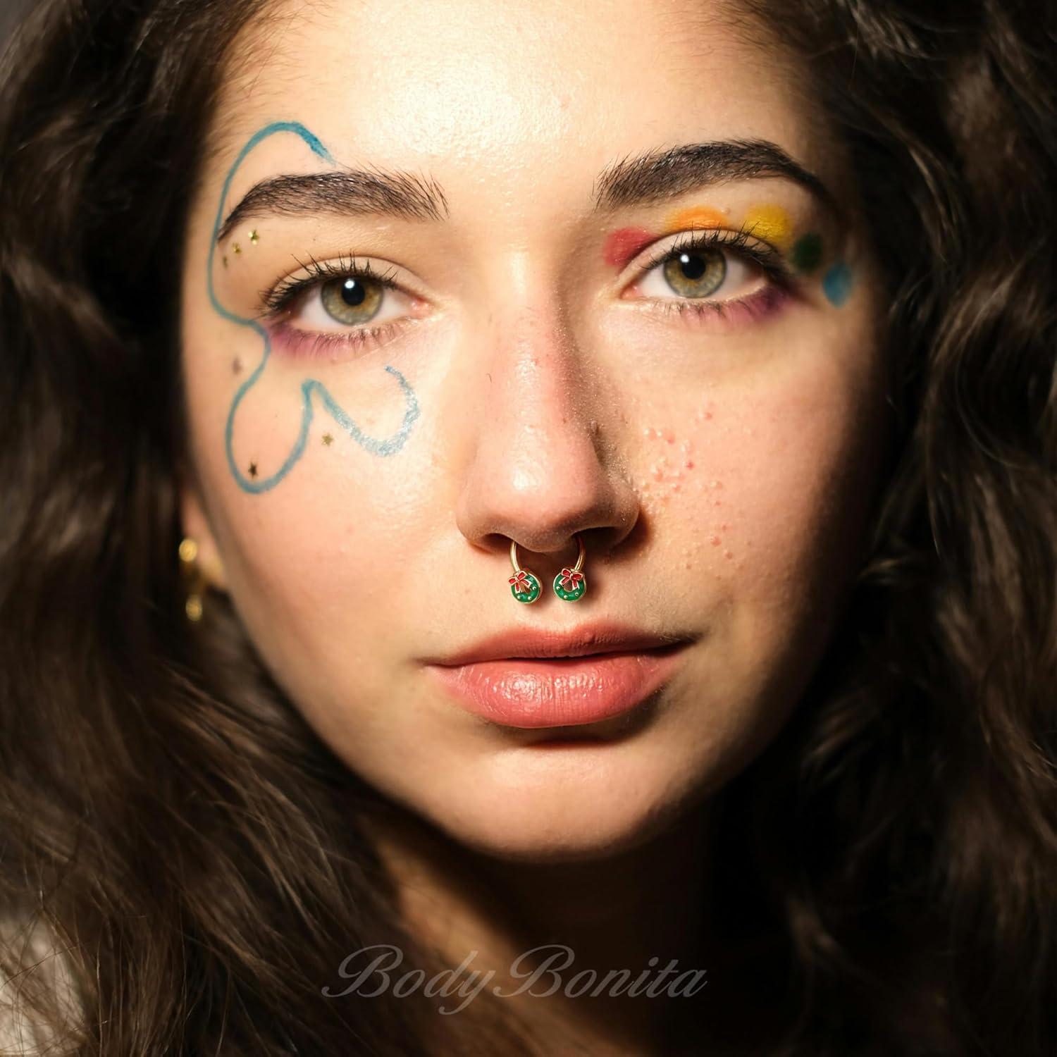 imageBodyBonita 316L Surgical Steel Horseshoe Christmas Septum Jewelry 16G Nose Rings Piercings Septum rings Daith Piercing Jewelry Helix Tragus Cartilage Earring for Women Men Gold PlatedSilver 81012mmGold Christmas Garland 16G12mm10mm