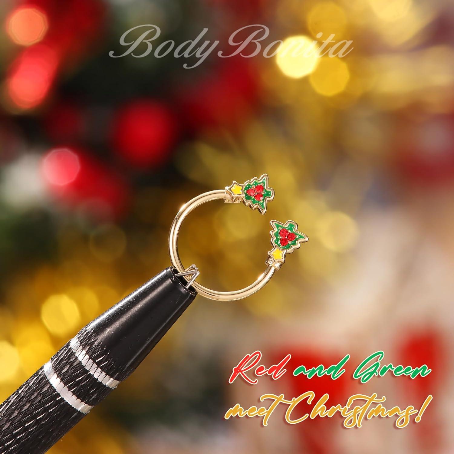imageBodyBonita 316L Surgical Steel Horseshoe Christmas Septum Jewelry 16G Nose Rings Piercings Septum rings Daith Piercing Jewelry Helix Tragus Cartilage Earring for Women Men Gold PlatedSilver 81012mmGold Christmas Tree 16G12mm12mm