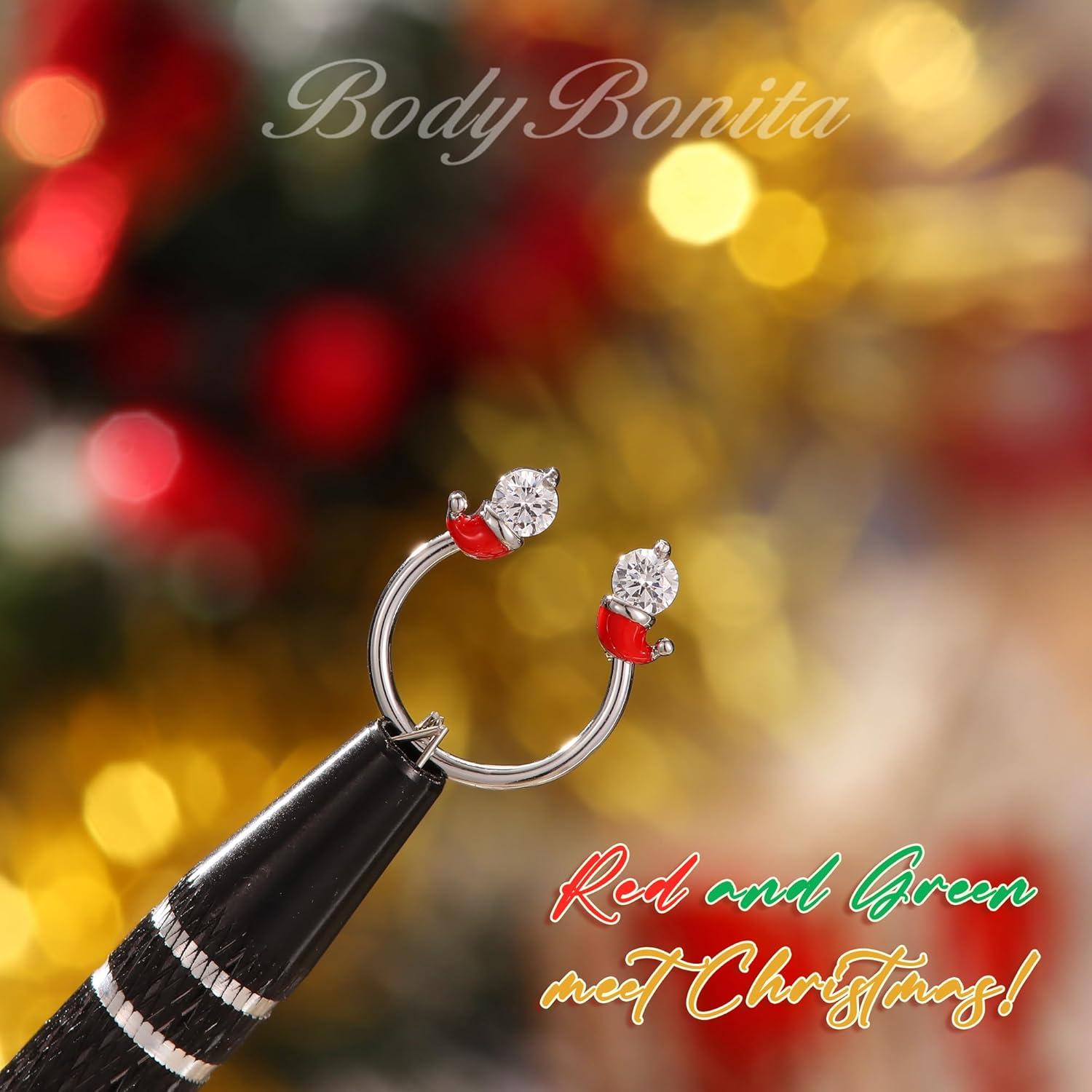 imageBodyBonita 316L Surgical Steel Horseshoe Christmas Septum Jewelry 16G Nose Rings Piercings Septum rings Daith Piercing Jewelry Helix Tragus Cartilage Earring for Women Men Gold PlatedSilver 81012mmSilver Christmas Hat 16G12mm10mm