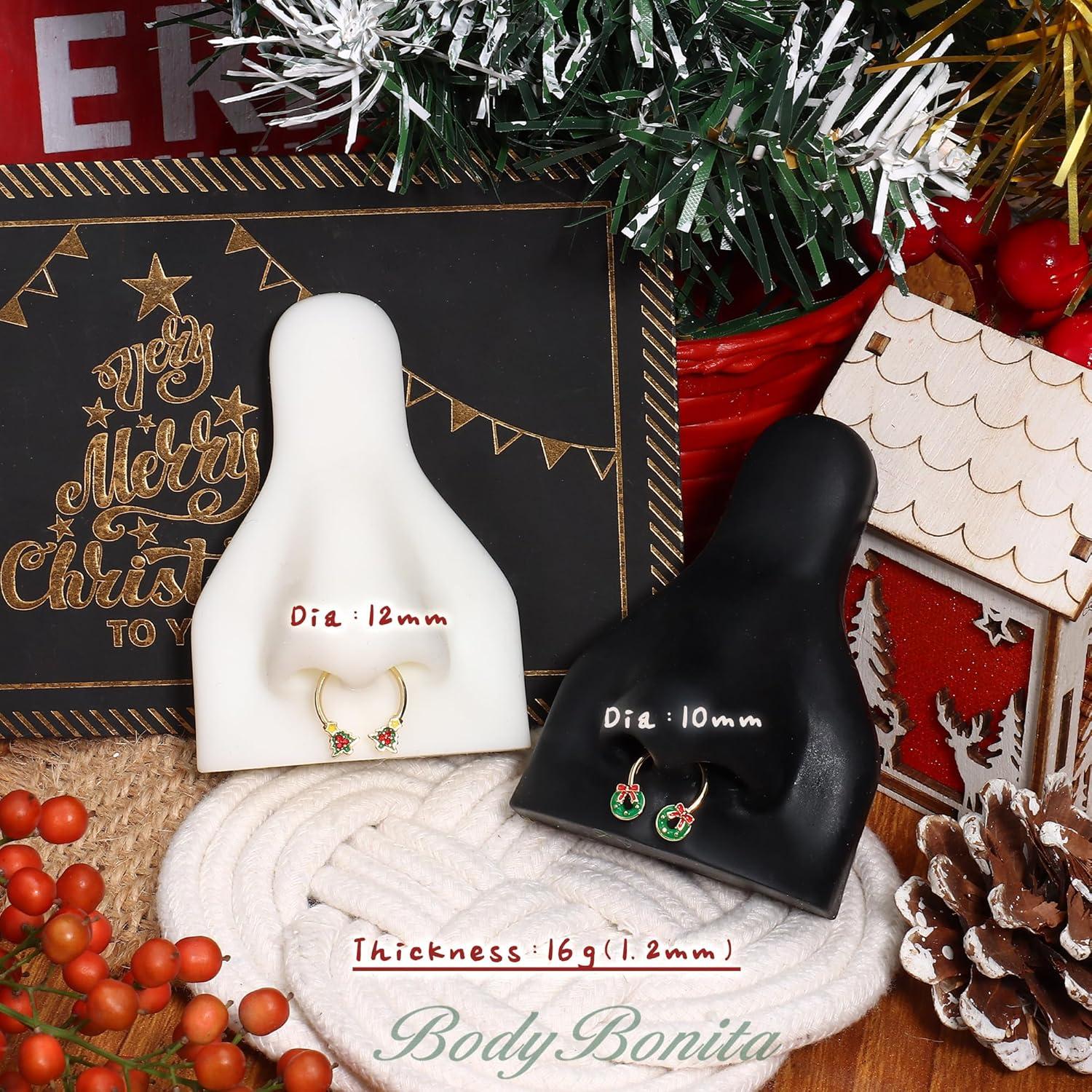 imageBodyBonita 316L Surgical Steel Horseshoe Christmas Septum Jewelry 16G Nose Rings Piercings Septum rings Daith Piercing Jewelry Helix Tragus Cartilage Earring for Women Men Gold PlatedSilver 81012mmGold Christmas Garland 16G12mm10mm