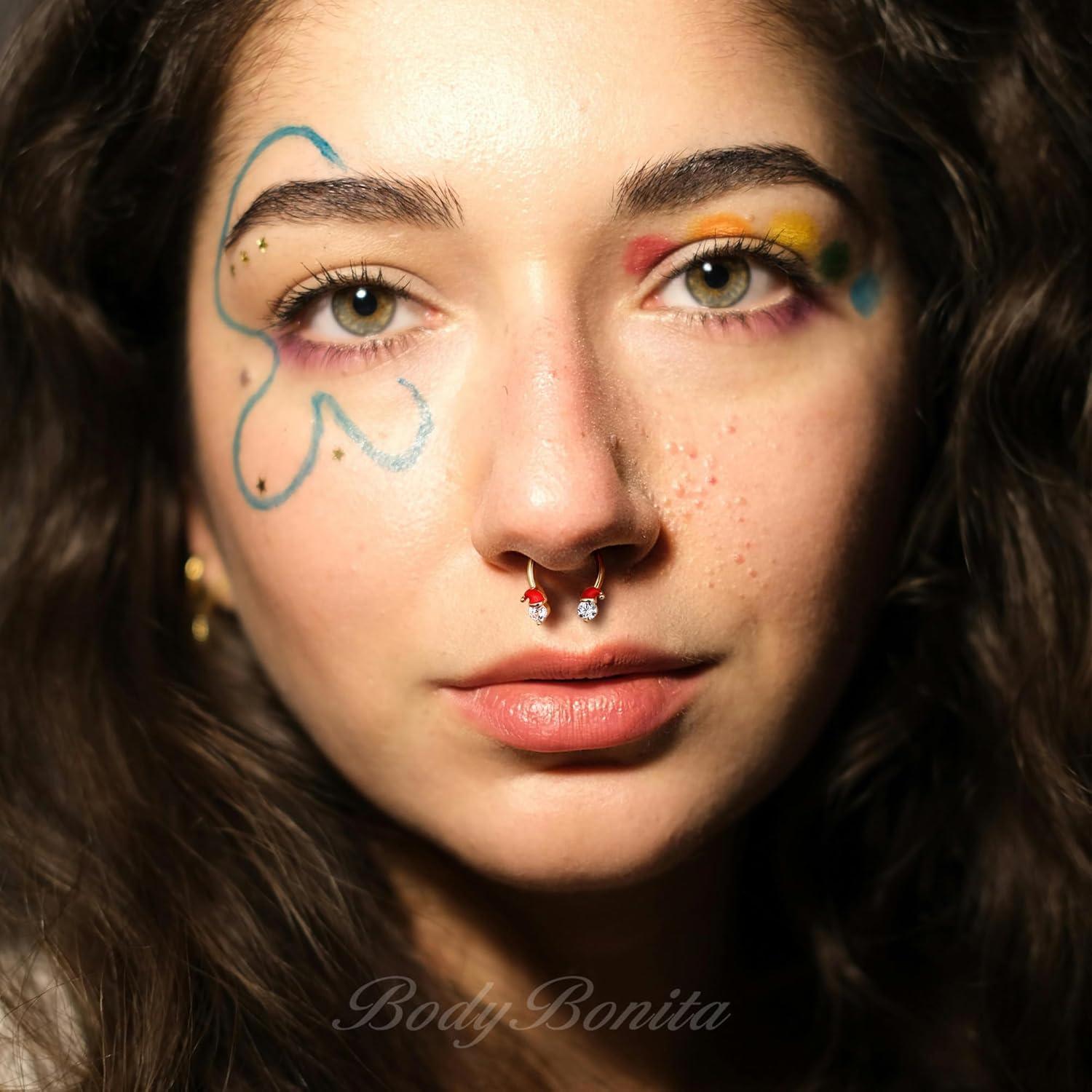 imageBodyBonita 316L Surgical Steel Horseshoe Christmas Septum Jewelry 16G Nose Rings Piercings Septum rings Daith Piercing Jewelry Helix Tragus Cartilage Earring for Women Men Gold PlatedSilver 81012mmGold Christmas Hat 16G12mm10mm