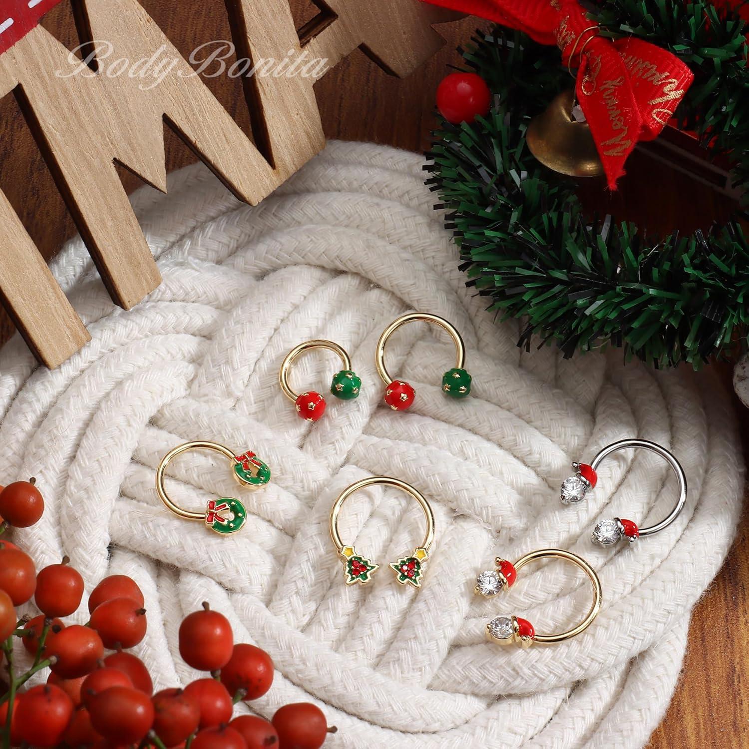 imageBodyBonita 316L Surgical Steel Horseshoe Christmas Septum Jewelry 16G Nose Rings Piercings Septum rings Daith Piercing Jewelry Helix Tragus Cartilage Earring for Women Men Gold PlatedSilver 81012mmGold Christmas Garland 16G12mm10mm