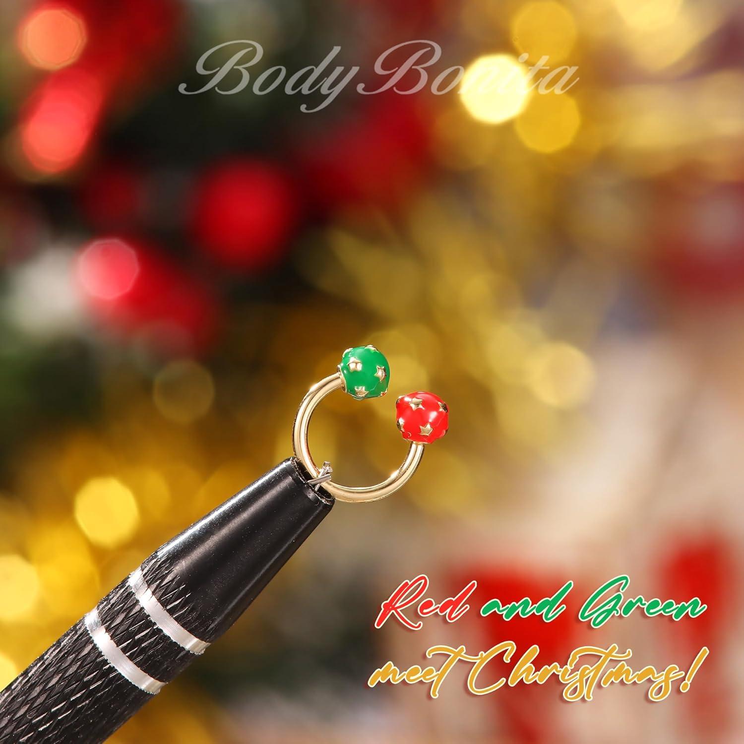 imageBodyBonita 316L Surgical Steel Horseshoe Christmas Septum Jewelry 16G Nose Rings Piercings Septum rings Daith Piercing Jewelry Helix Tragus Cartilage Earring for Women Men Gold PlatedSilver 81012mmGold Christmas Ball 16G12mm10mm