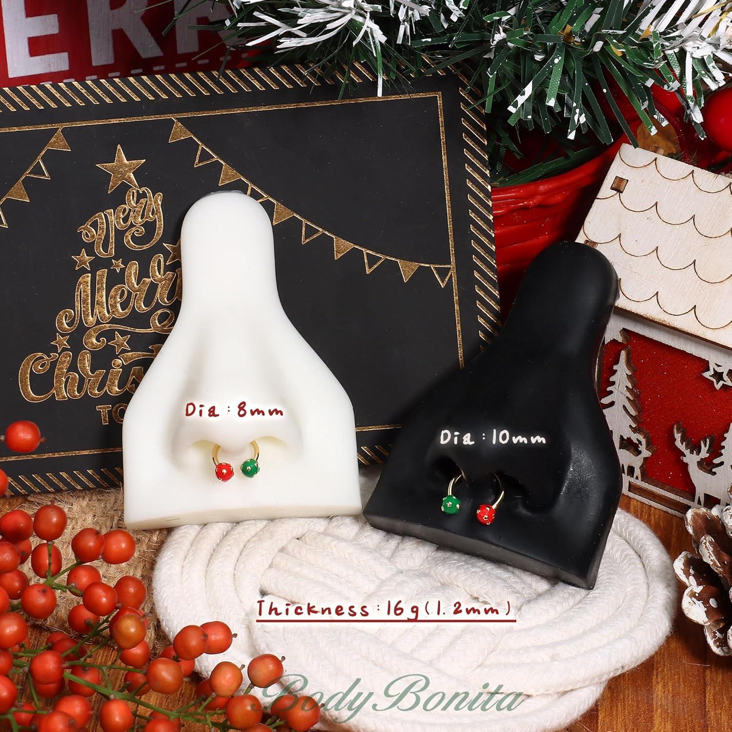 imageBodyBonita 316L Surgical Steel Horseshoe Christmas Septum Jewelry 16G Nose Rings Piercings Septum rings Daith Piercing Jewelry Helix Tragus Cartilage Earring for Women Men Gold PlatedSilver 81012mmGold Christmas Ball 16G12mm10mm