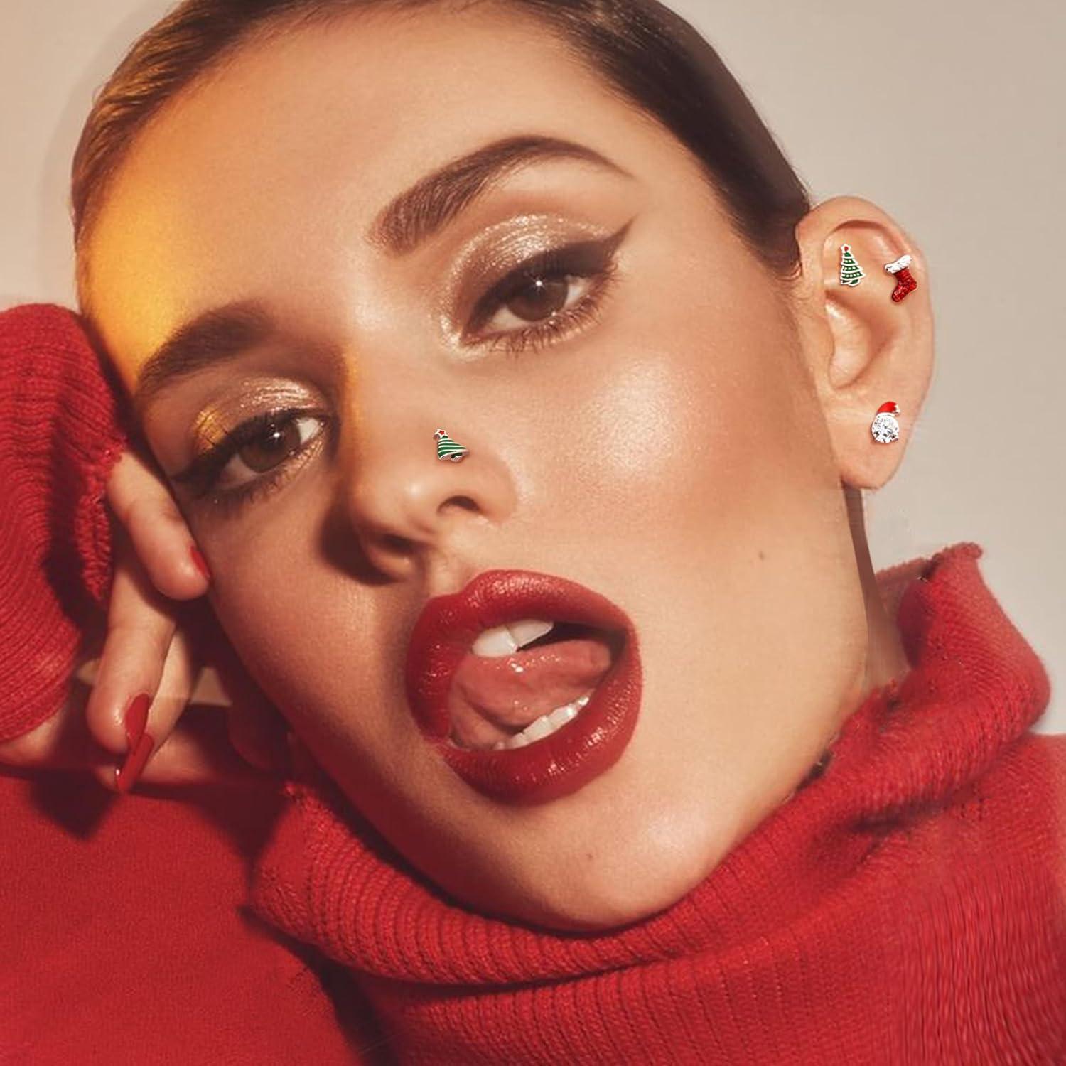 imageBodyBonita 3Pcs 16G 316 Surgical Steel Christmas Cartilage Earring CZ Tragus Piercing Jewelry Helix Studs Conch Piercing Jewelry Stud Earring for Women MenStyle2Silver