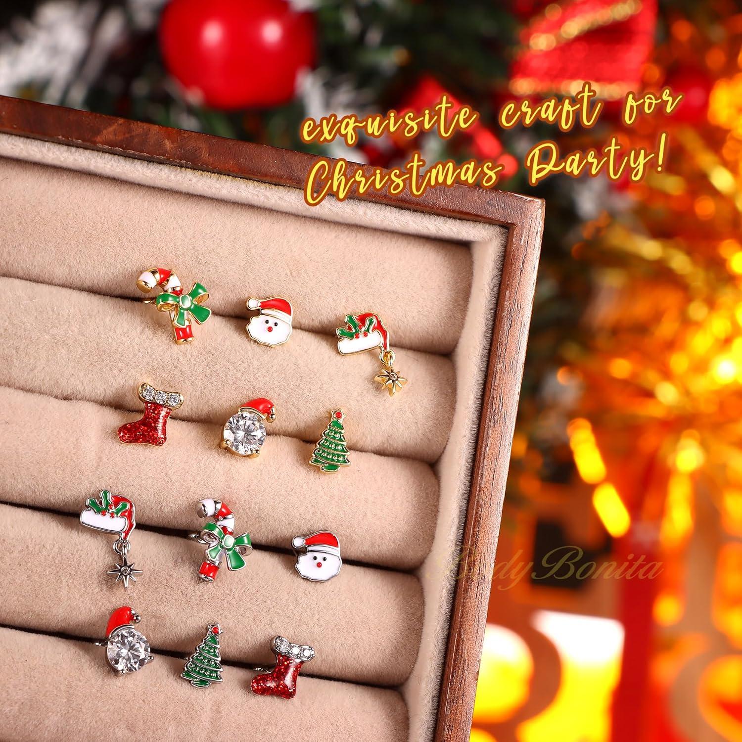 imageBodyBonita 3Pcs 16G 316 Surgical Steel Christmas Cartilage Earring CZ Tragus Piercing Jewelry Helix Studs Conch Piercing Jewelry Stud Earring for Women MenStyle2Silver