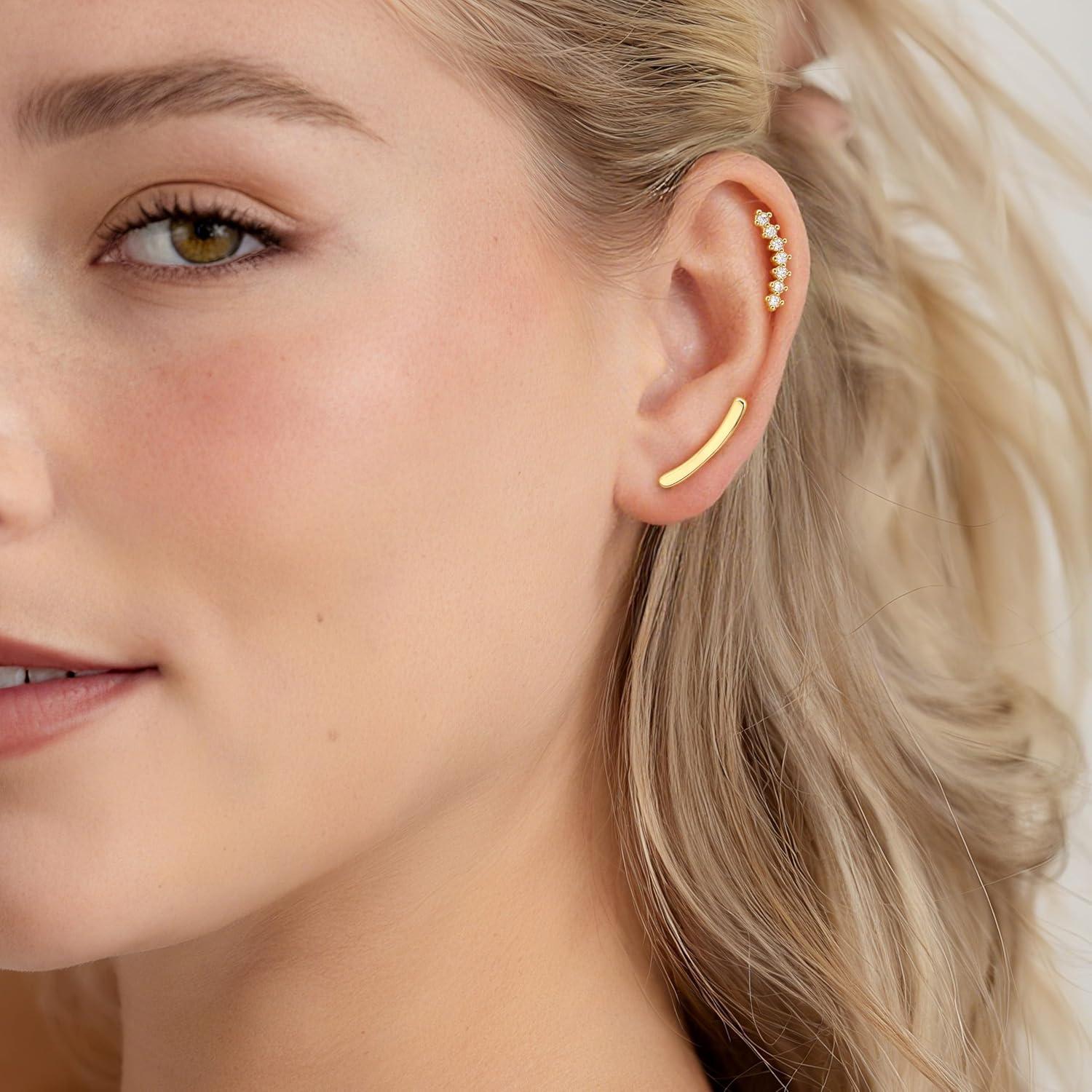 imageBodyBonita 3Pcs 16G Cartilage Earrings for Women 316L Surgical Steel Flat Back Earrings Piercings Opal CZ Stud Earrings Set Lobe Conch Helix Daith Tragus Jewelry Gold PlatedSilverGold CZ