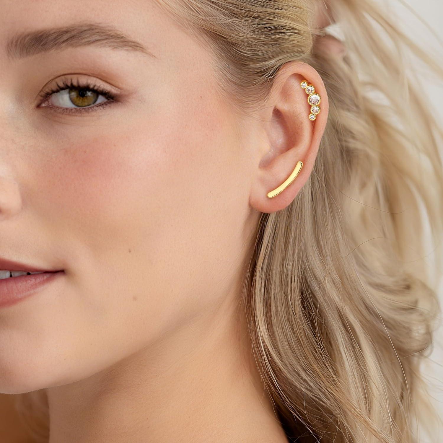 imageBodyBonita 3Pcs 16G Cartilage Earrings for Women 316L Surgical Steel Flat Back Earrings Piercings Opal CZ Stud Earrings Set Lobe Conch Helix Daith Tragus Jewelry Gold PlatedSilverGold Ball CZ