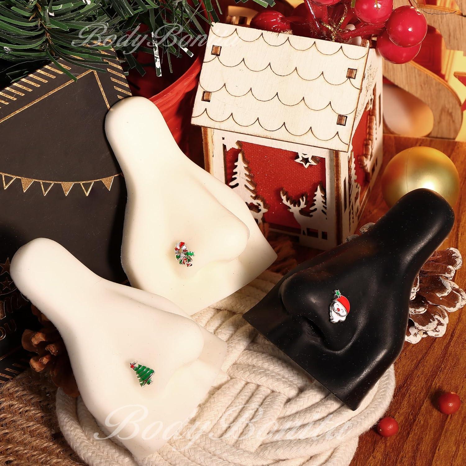 imageBodyBonita 3pcs 20G Nose Studs 316 Stainless Steel Christmas Nose Rings Studs LShaped Nose Piercings Bone Nose Stud CZ Nostril Daith Tragus Piercing Jewelry for Women MenStyle320GSilver