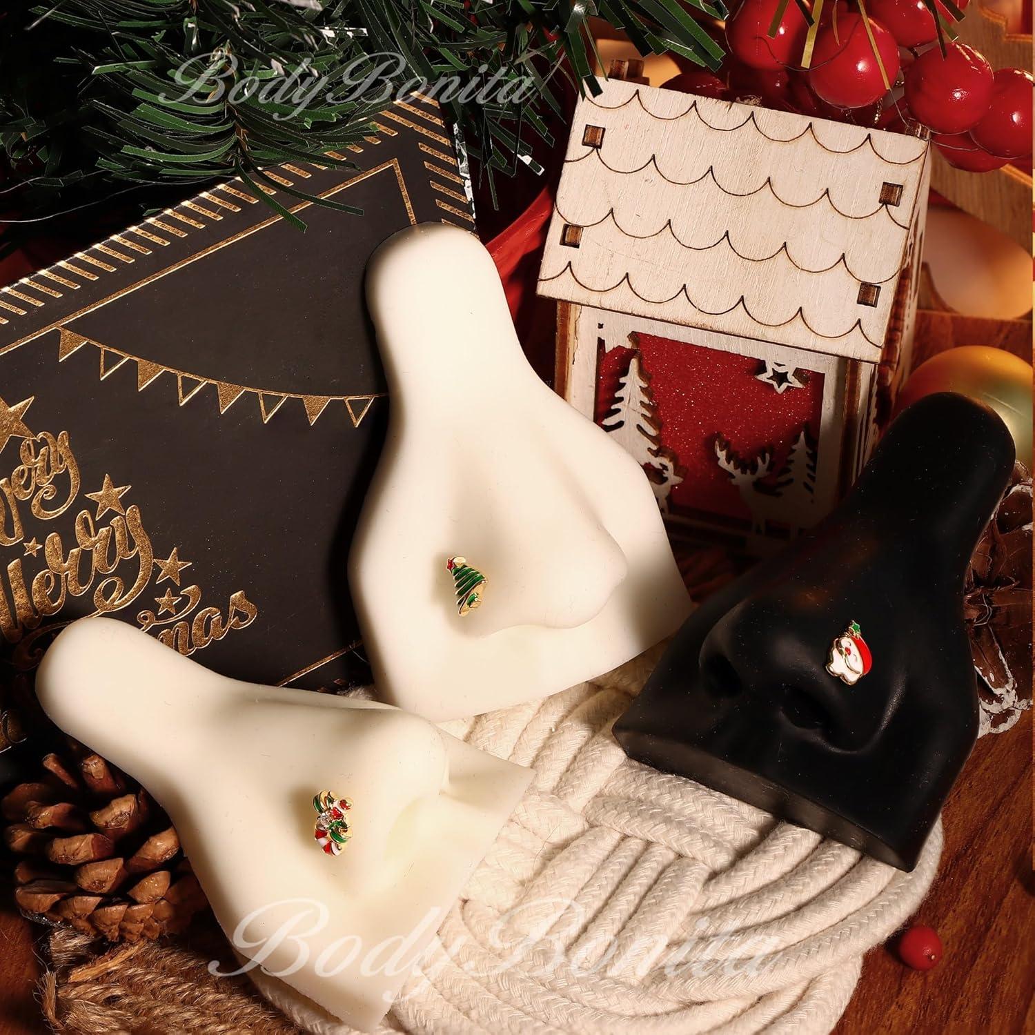 imageBodyBonita 3pcs 20G Nose Studs 316 Stainless Steel Christmas Nose Rings Studs LShaped Nose Piercings Bone Nose Stud CZ Nostril Daith Tragus Piercing Jewelry for Women MenStyle320GGold