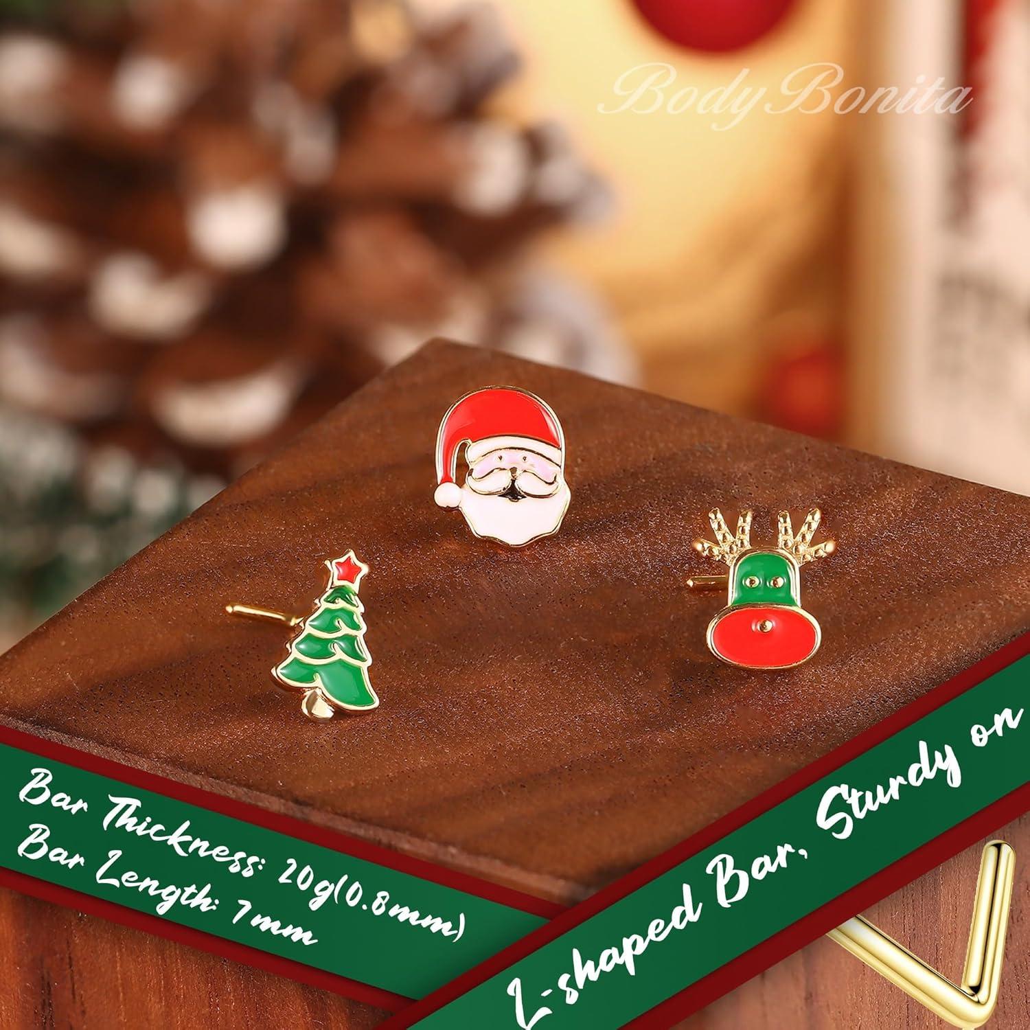 imageBodyBonita 3pcs 20G Nose Studs 316 Stainless Steel Christmas Nose Rings Studs LShaped Nose Piercings Bone Nose Stud CZ Nostril Daith Tragus Piercing Jewelry for Women MenStyle420GGold