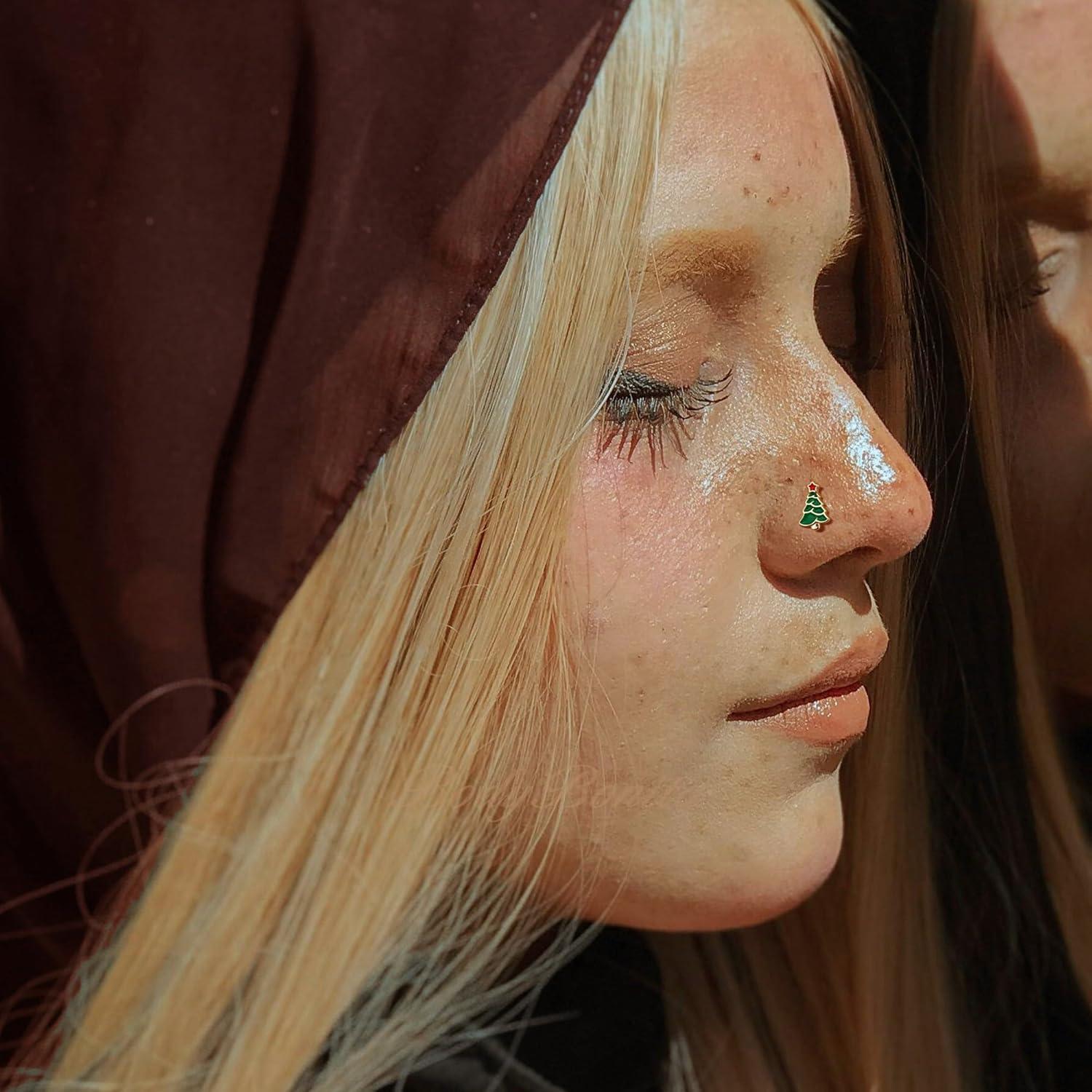 imageBodyBonita 3pcs 20G Nose Studs 316 Stainless Steel Christmas Nose Rings Studs LShaped Nose Piercings Bone Nose Stud CZ Nostril Daith Tragus Piercing Jewelry for Women MenStyle420GGold