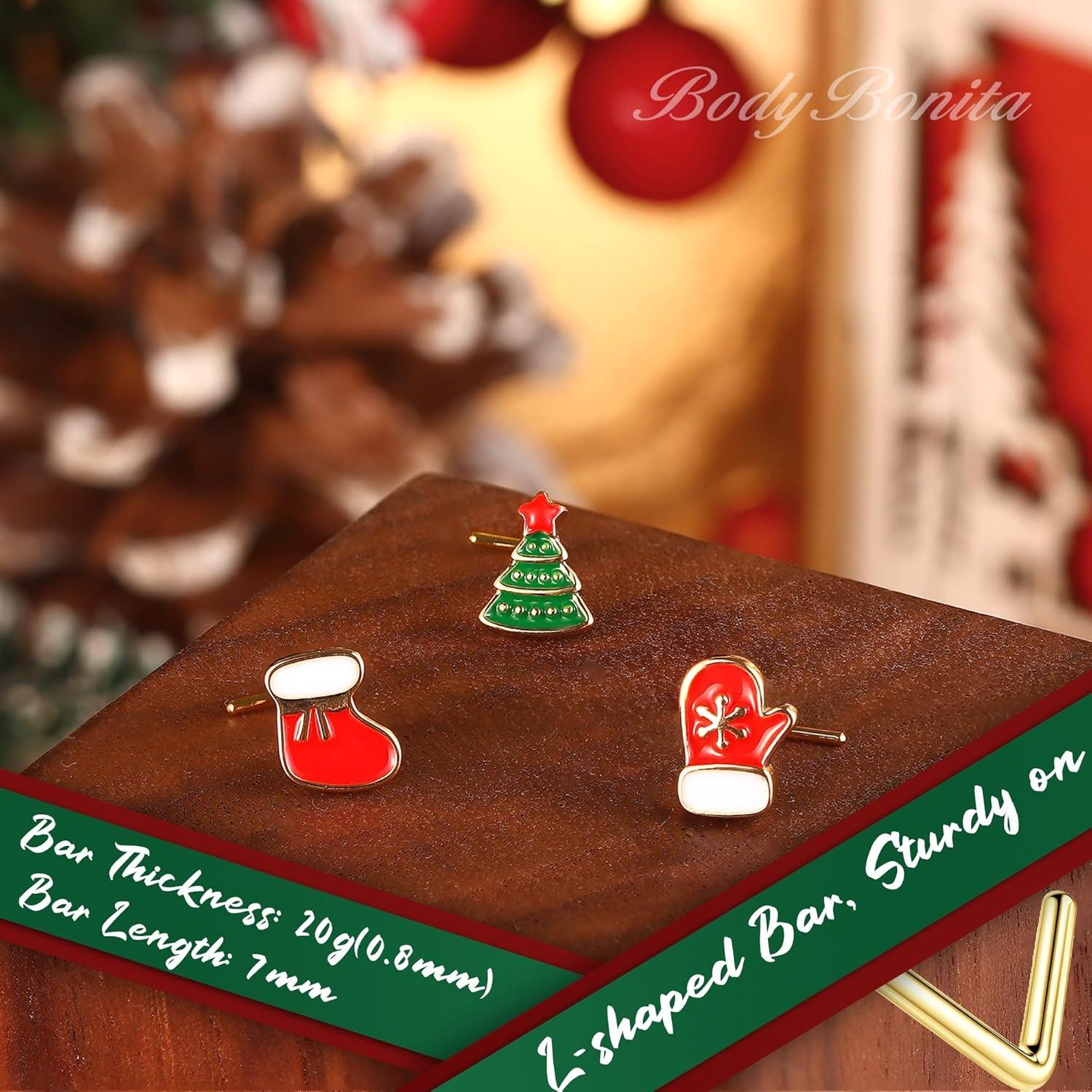 imageBodyBonita 3pcs 20G Nose Studs 316 Stainless Steel Christmas Nose Rings Studs LShaped Nose Piercings Bone Nose Stud CZ Nostril Daith Tragus Piercing Jewelry for Women MenStyle520GGold