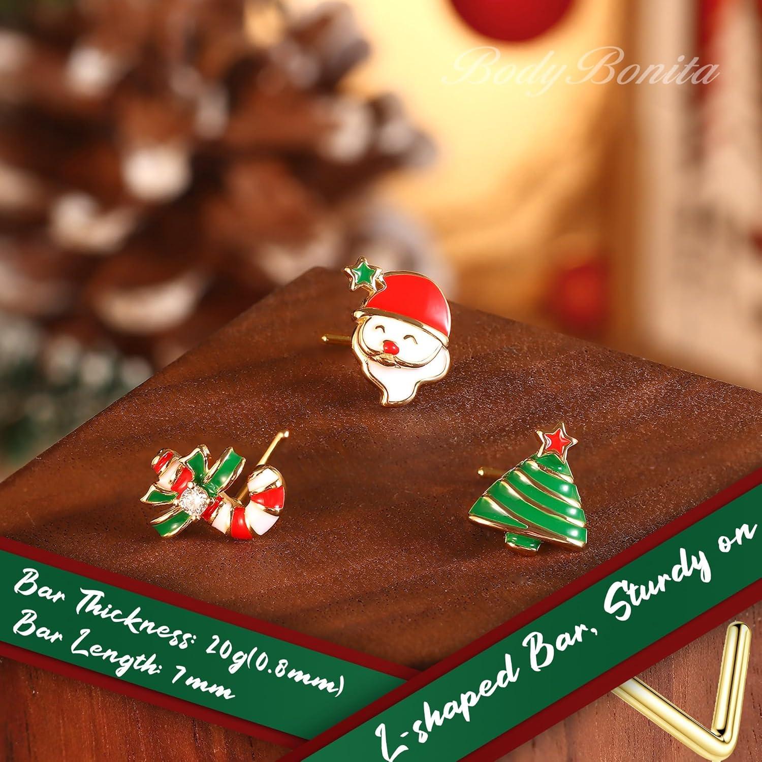 imageBodyBonita 3pcs 20G Nose Studs 316 Stainless Steel Christmas Nose Rings Studs LShaped Nose Piercings Bone Nose Stud CZ Nostril Daith Tragus Piercing Jewelry for Women MenStyle320GGold