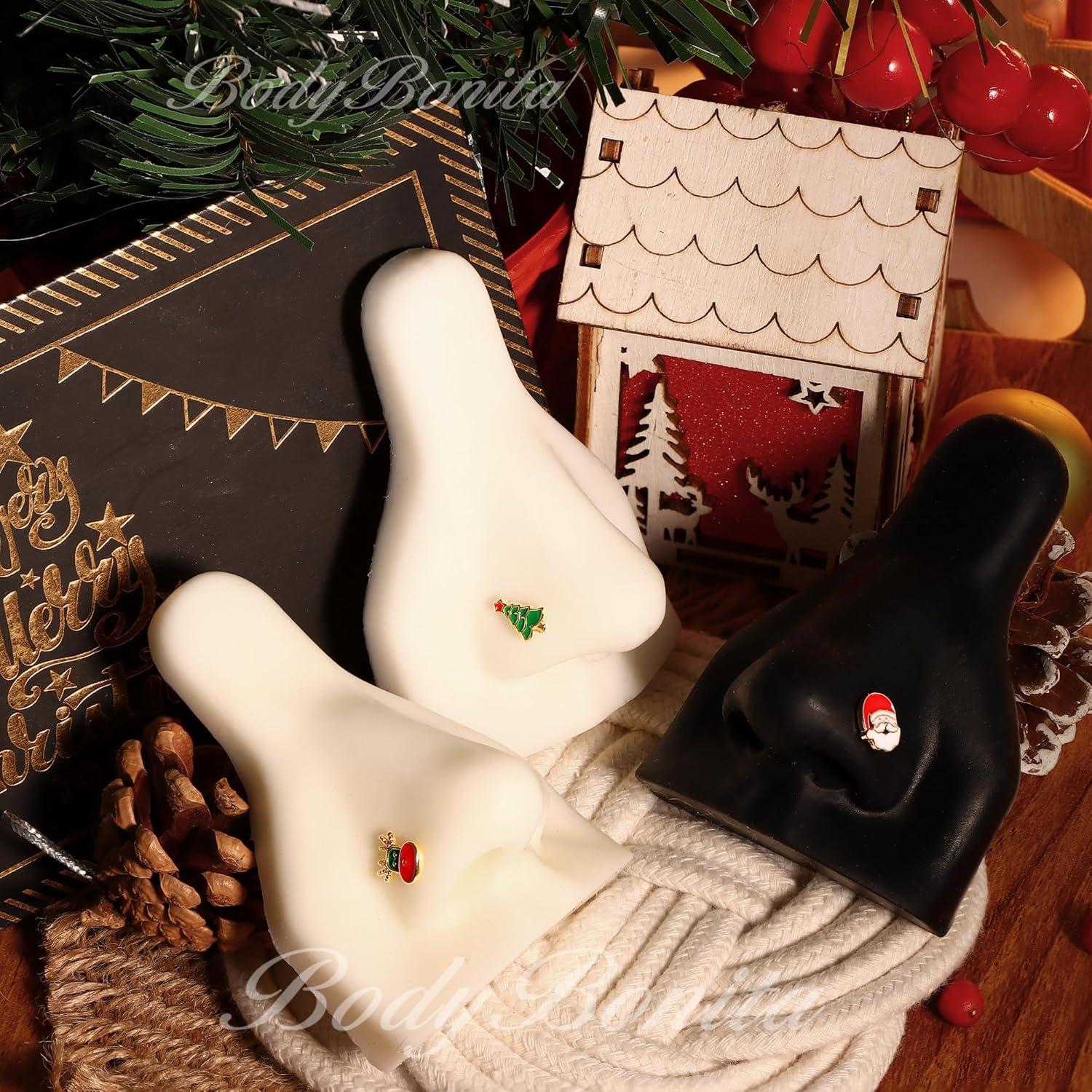 imageBodyBonita 3pcs 20G Nose Studs 316 Stainless Steel Christmas Nose Rings Studs LShaped Nose Piercings Bone Nose Stud CZ Nostril Daith Tragus Piercing Jewelry for Women MenStyle420GGold