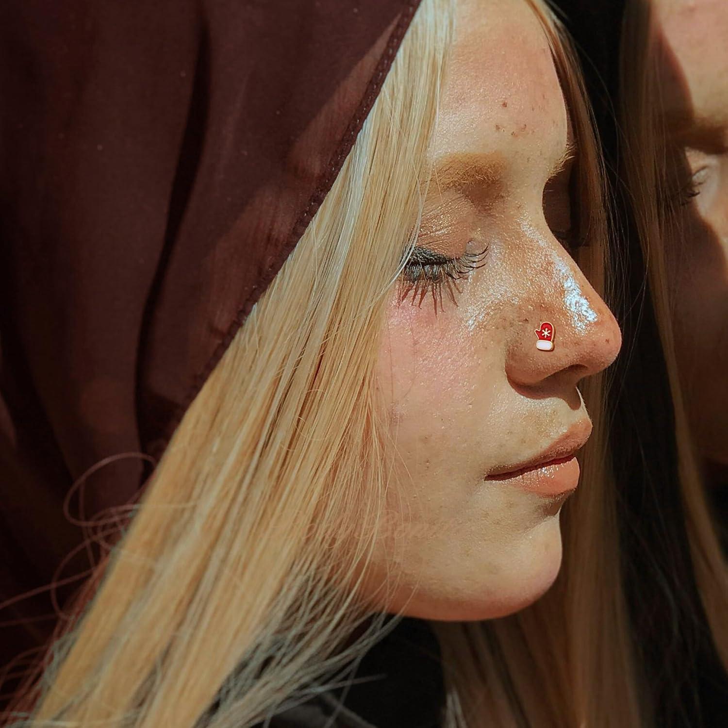 imageBodyBonita 3pcs 20G Nose Studs 316 Stainless Steel Christmas Nose Rings Studs LShaped Nose Piercings Bone Nose Stud CZ Nostril Daith Tragus Piercing Jewelry for Women MenStyle520GGold