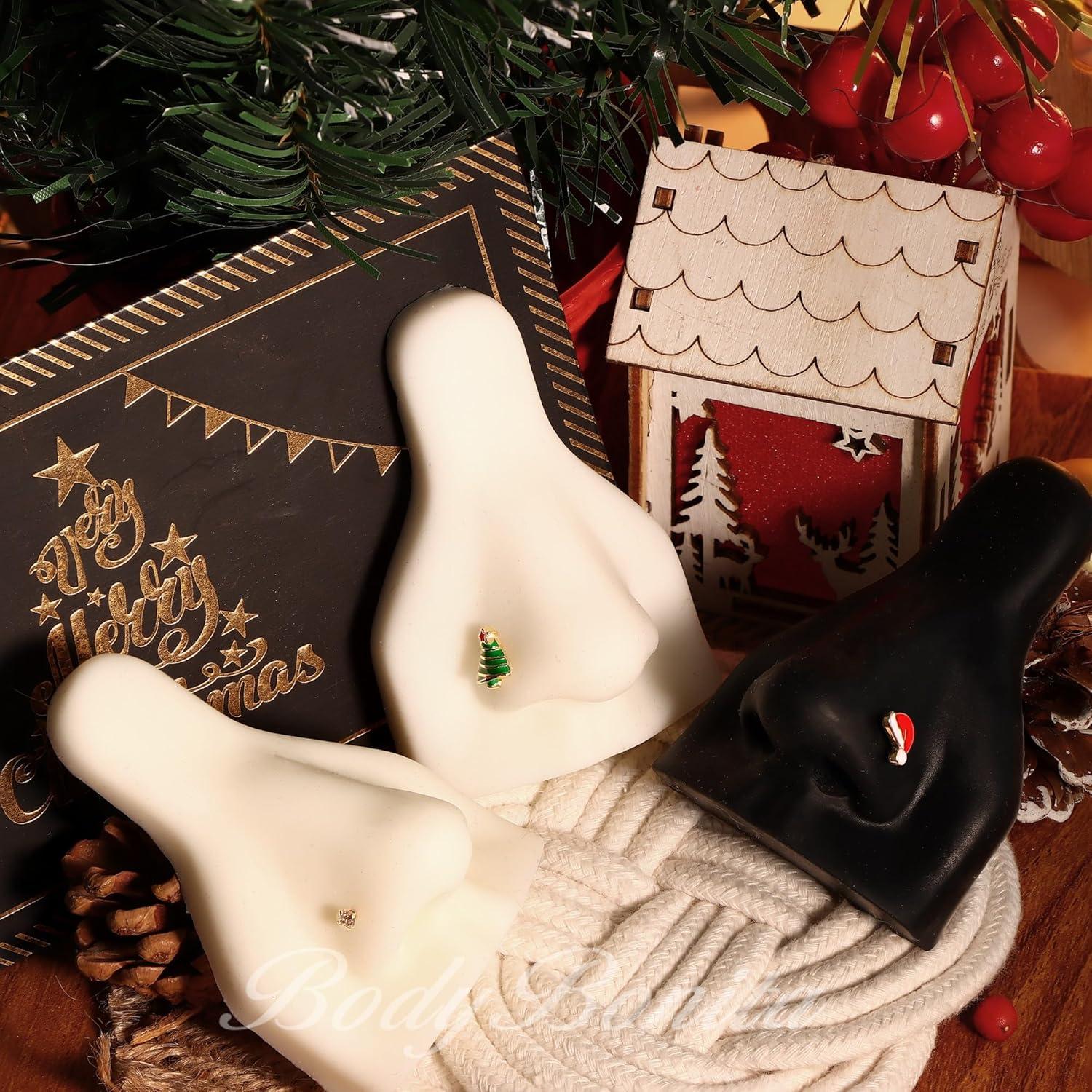 imageBodyBonita 3pcs 20G Nose Studs 316 Stainless Steel Christmas Nose Rings Studs LShaped Nose Piercings Bone Nose Stud CZ Nostril Daith Tragus Piercing Jewelry for Women MenStyle220GGold