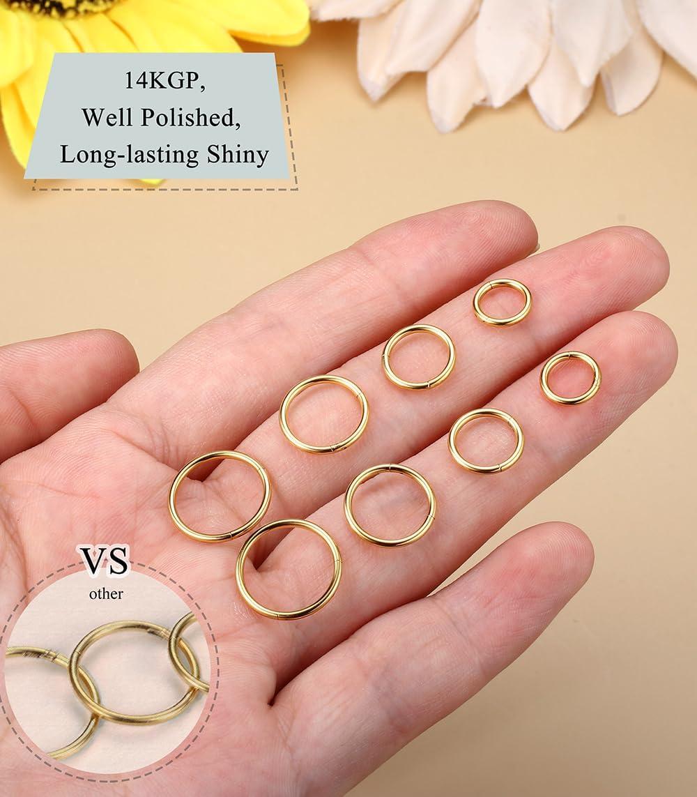imageBodyBonita 458 pcs 16G18G20G 316L Surgical Steel Hinged Nose Rings Hoops Lip Septum Rings Helix Conch Rook Cartilage Tragus Earrings Piercing Jewelry Black Silver Gold Plated Nose Rings Women MenGold 16G 6mm12mm 8PCs