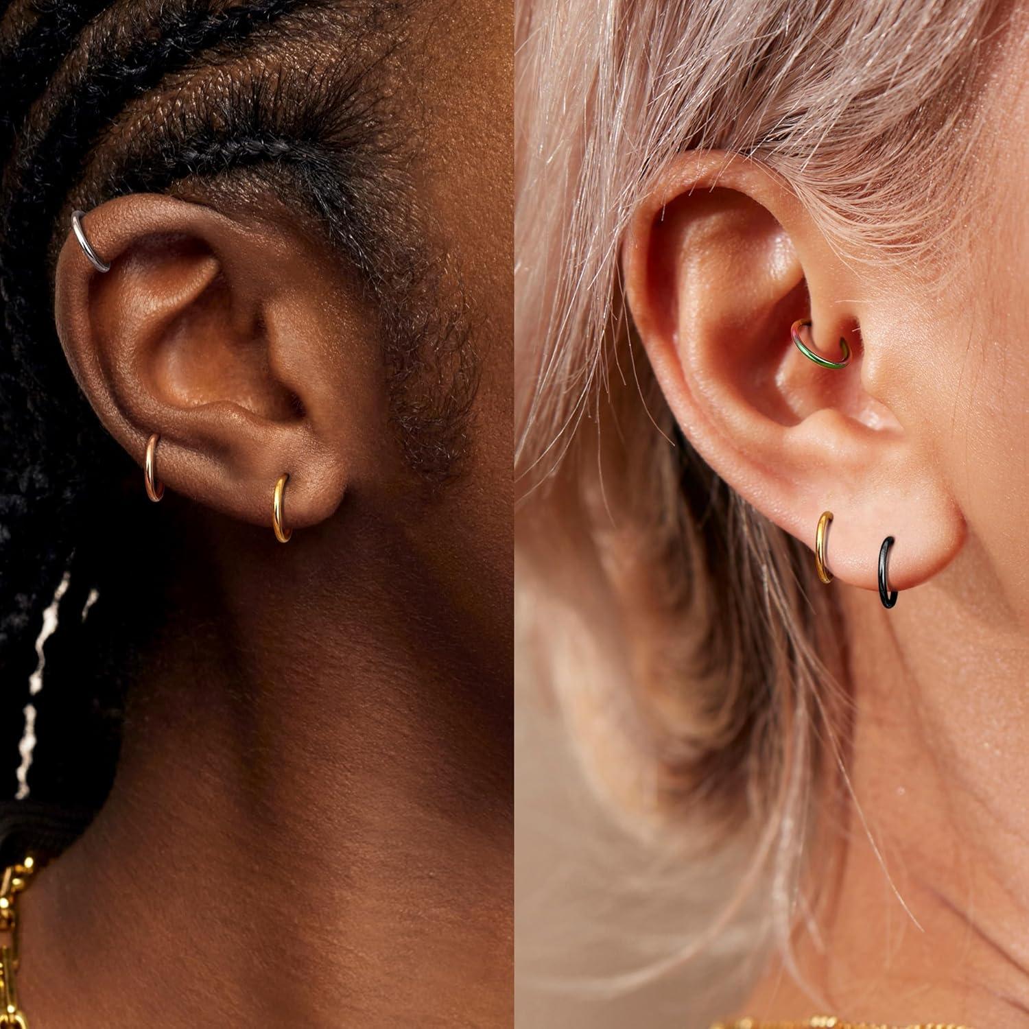 imageBodyBonita 458 pcs 16G18G20G 316L Surgical Steel Hinged Nose Rings Hoops Lip Septum Rings Helix Conch Rook Cartilage Tragus Earrings Piercing Jewelry Black Silver Gold Plated Nose Rings Women MenMixed 20G 8mm 5PCs