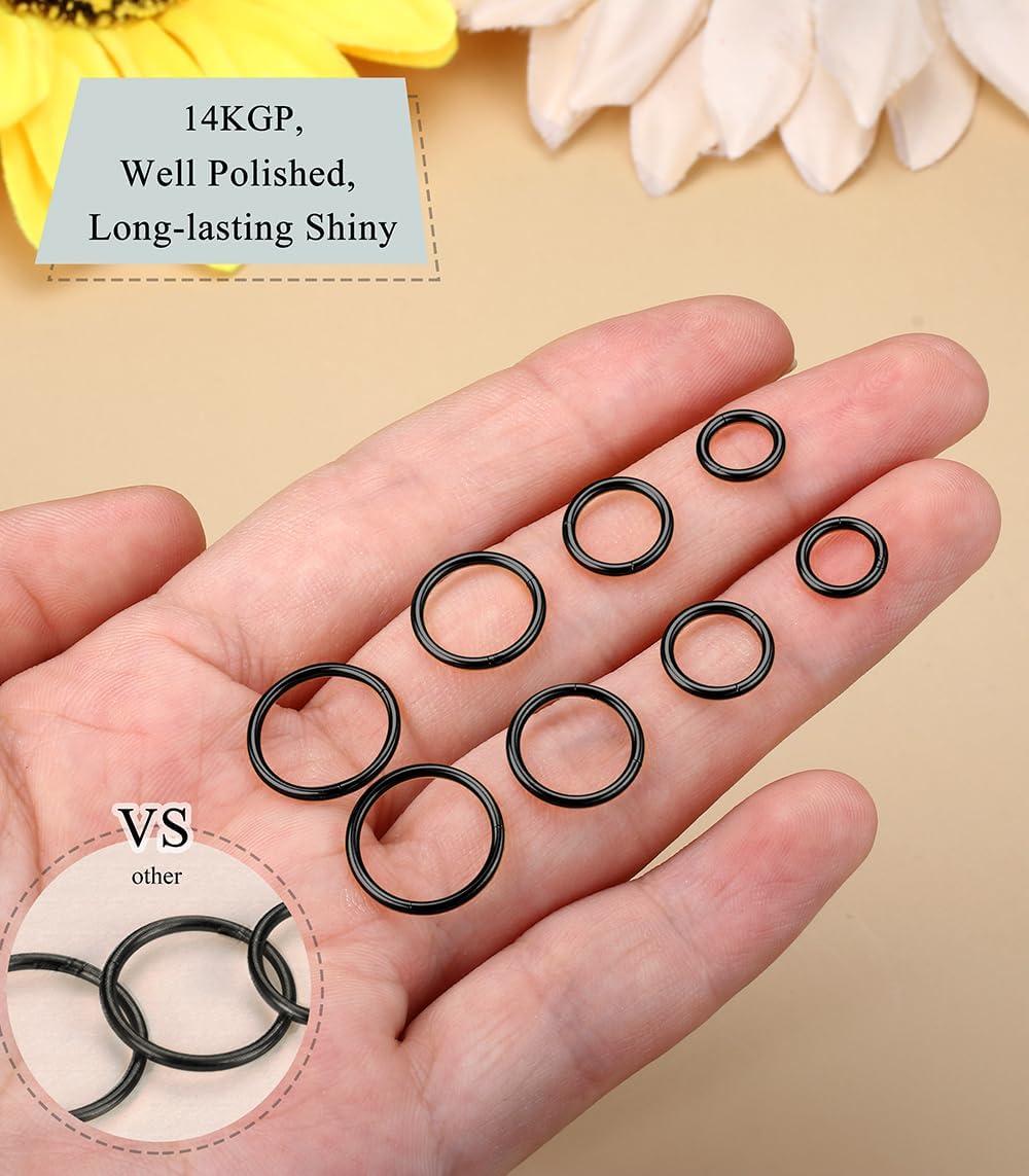 imageBodyBonita 458 pcs 16G18G20G 316L Surgical Steel Hinged Nose Rings Hoops Lip Septum Rings Helix Conch Rook Cartilage Tragus Earrings Piercing Jewelry Black Silver Gold Plated Nose Rings Women MenBlack 16G 6mm12mm 8PCs