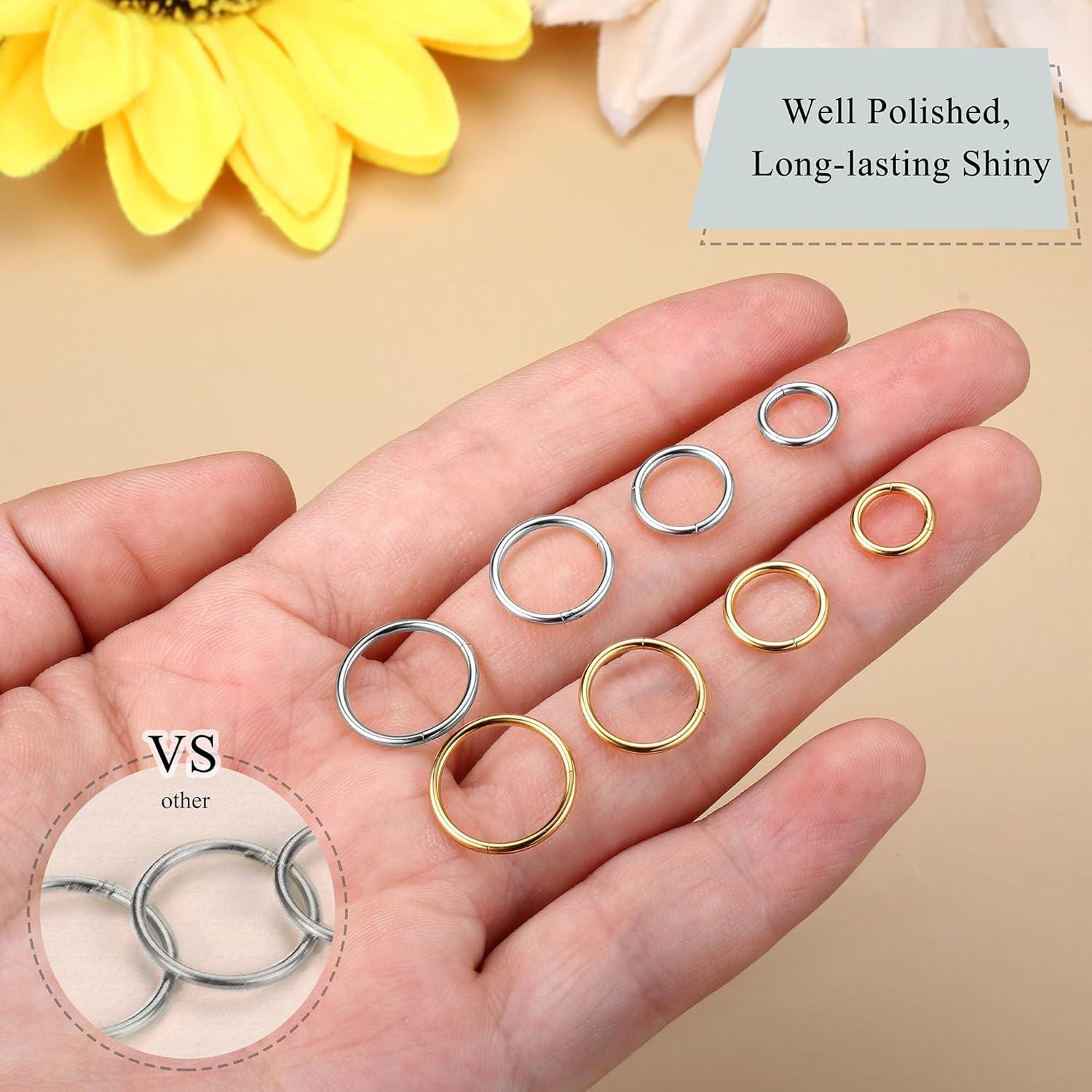imageBodyBonita 458 pcs 16G18G20G 316L Surgical Steel Hinged Nose Rings Hoops Lip Septum Rings Helix Conch Rook Cartilage Tragus Earrings Piercing Jewelry Black Silver Gold Plated Nose Rings Women MenGold and Silver 18G 6mm12mm 8PCs