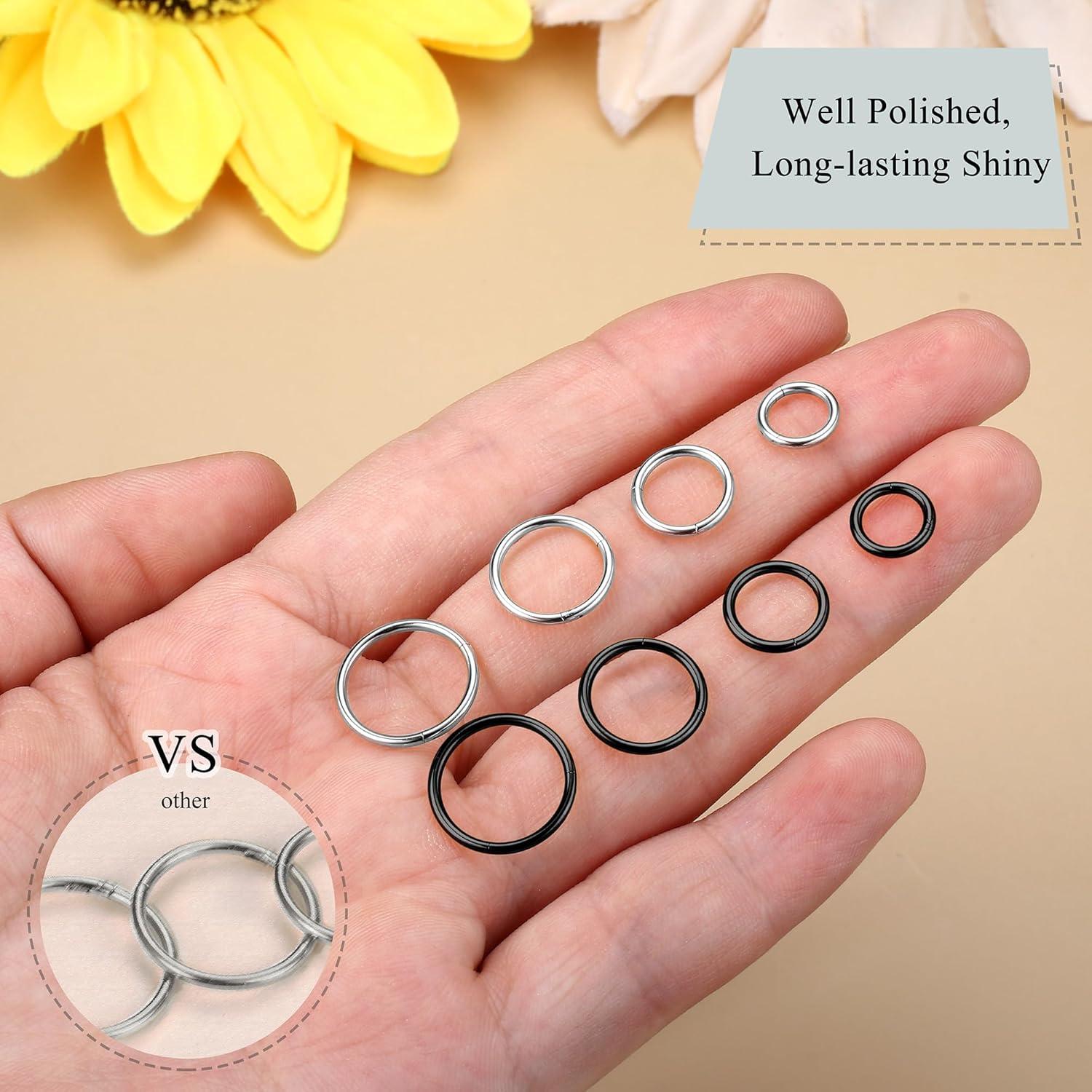 imageBodyBonita 458 pcs 16G18G20G 316L Surgical Steel Hinged Nose Rings Hoops Lip Septum Rings Helix Conch Rook Cartilage Tragus Earrings Piercing Jewelry Black Silver Gold Plated Nose Rings Women MenBlack and Silver 18G 6mm12mm 18G