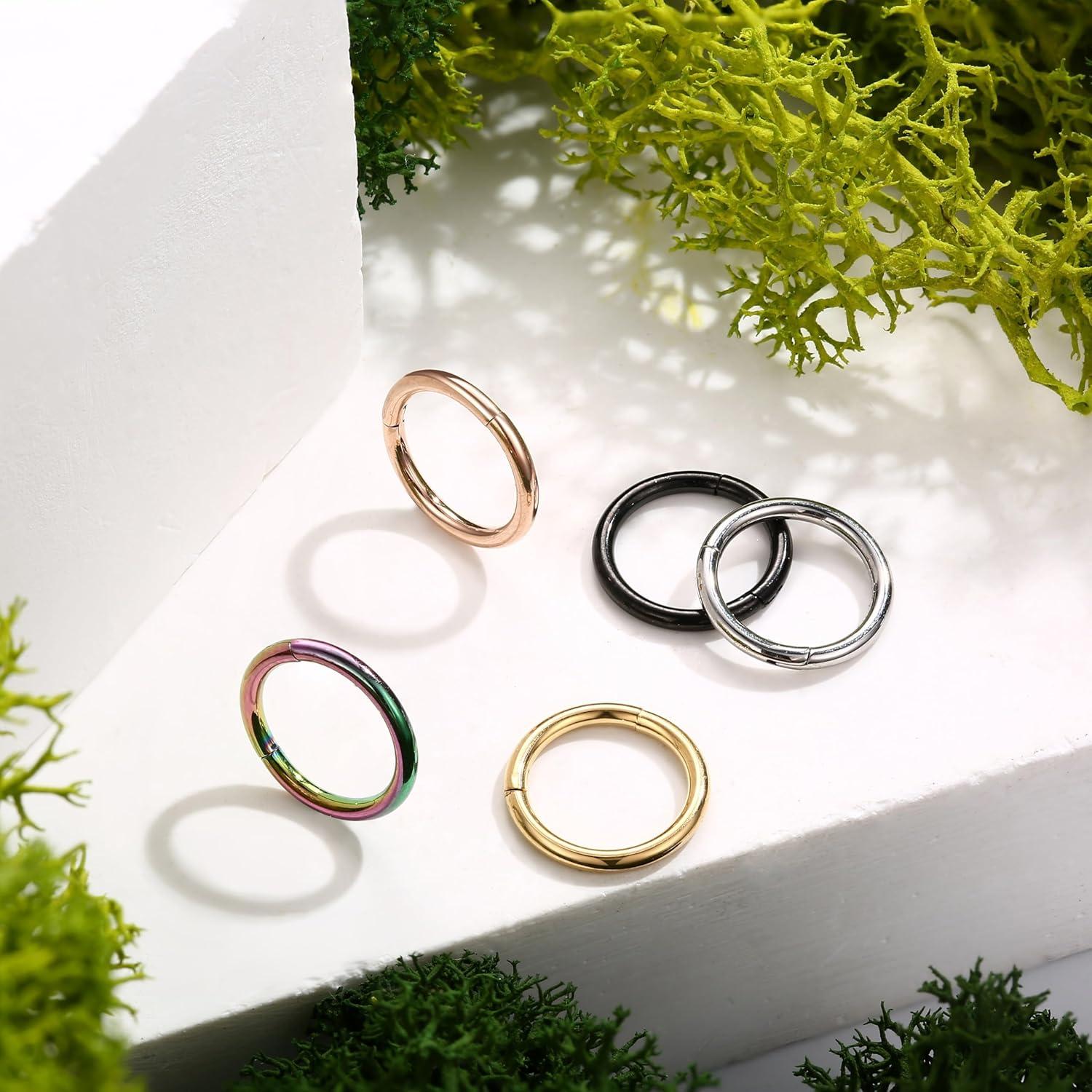 imageBodyBonita 458 pcs 16G18G20G 316L Surgical Steel Hinged Nose Rings Hoops Lip Septum Rings Helix Conch Rook Cartilage Tragus Earrings Piercing Jewelry Black Silver Gold Plated Nose Rings Women MenMixed 20G 8mm 5PCs