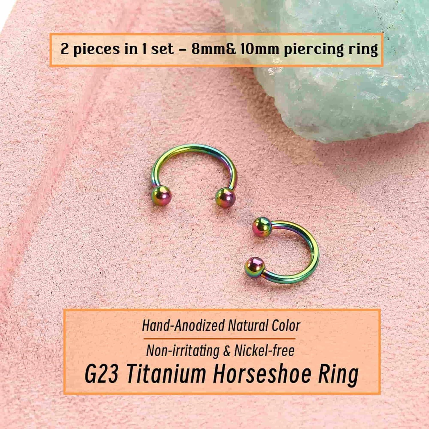 imageBodyBonita Anodized G23 Titanium Horseshoe Nose Ring Hoops for Women 16G Septum Rings Circular Barbell Conch Helix Daith Tragus Cartilage Lip Eyebrow Piercing Jewelry 810mm 2PcsRainbow HandAnodized