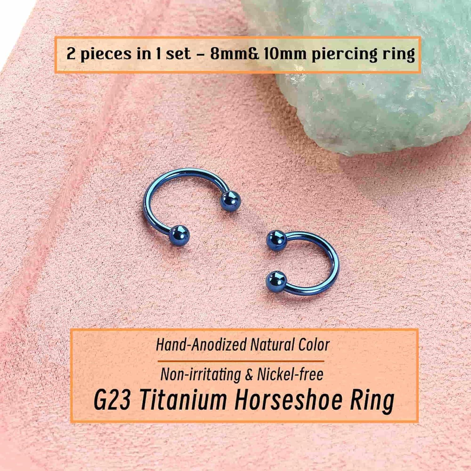imageBodyBonita Anodized G23 Titanium Horseshoe Nose Ring Hoops for Women 16G Septum Rings Circular Barbell Conch Helix Daith Tragus Cartilage Lip Eyebrow Piercing Jewelry 810mm 2PcsBlue HandAnodized