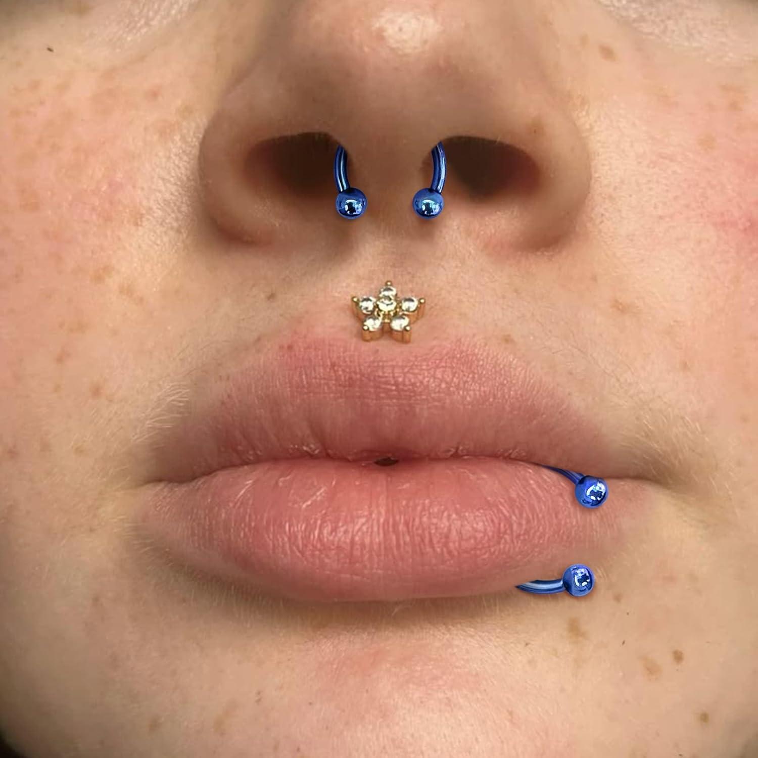 imageBodyBonita Anodized G23 Titanium Horseshoe Nose Ring Hoops for Women 16G Septum Rings Circular Barbell Conch Helix Daith Tragus Cartilage Lip Eyebrow Piercing Jewelry 810mm 2PcsBlue HandAnodized