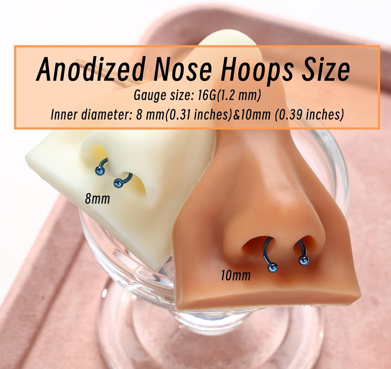 imageBodyBonita Anodized G23 Titanium Horseshoe Nose Ring Hoops for Women 16G Septum Rings Circular Barbell Conch Helix Daith Tragus Cartilage Lip Eyebrow Piercing Jewelry 810mm 2PcsBlue HandAnodized