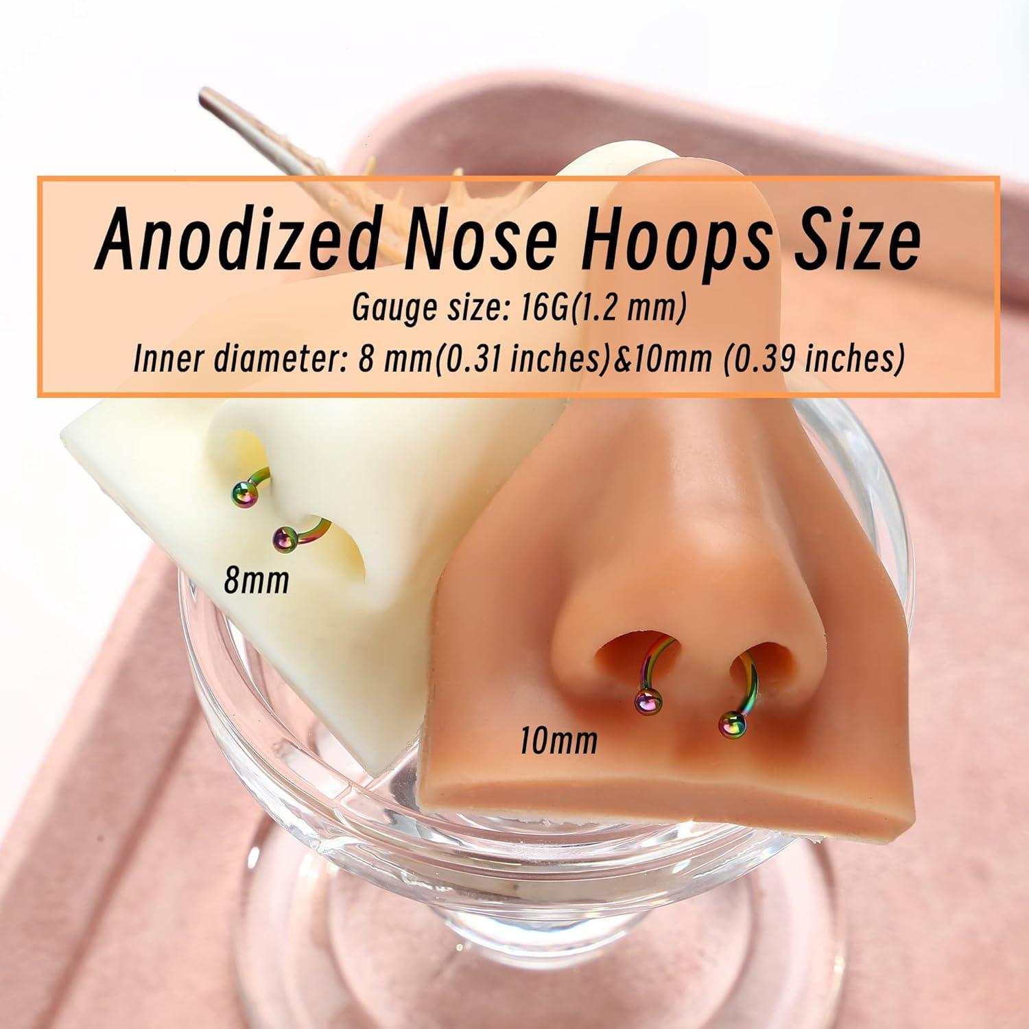 imageBodyBonita Anodized G23 Titanium Horseshoe Nose Ring Hoops for Women 16G Septum Rings Circular Barbell Conch Helix Daith Tragus Cartilage Lip Eyebrow Piercing Jewelry 810mm 2PcsRainbow HandAnodized