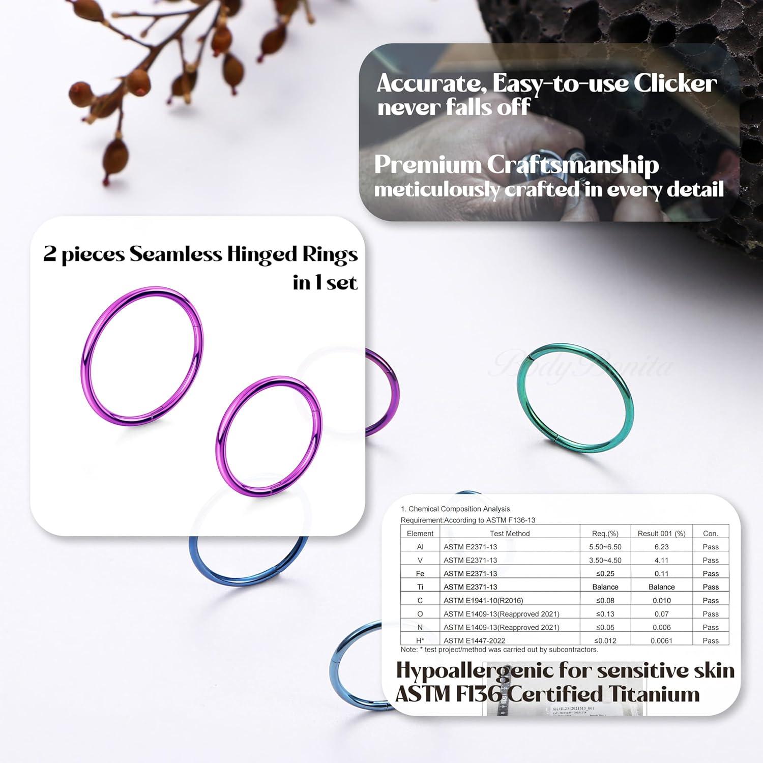 imageBodyBonita Anodized G23 Titanium Nose Rings Hoops for Women 141618G Septum Jewelry Conch Helix Daith Tragus Cartilage Earrings Lip Belly Buttom Piercing 81012mm 2PcsPurple HandAnodized