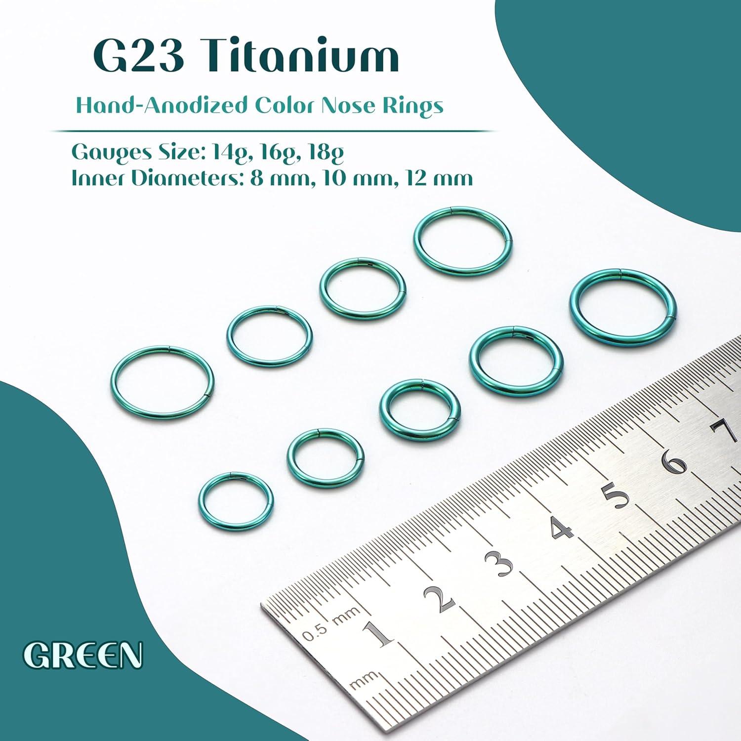 imageBodyBonita Anodized G23 Titanium Nose Rings Hoops for Women 141618G Septum Jewelry Conch Helix Daith Tragus Cartilage Earrings Lip Belly Buttom Piercing 81012mm 2PcsGreen HandAnodized