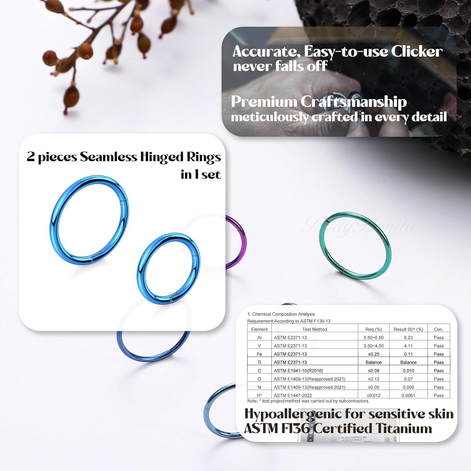 imageBodyBonita Anodized G23 Titanium Nose Rings Hoops for Women 141618G Septum Jewelry Conch Helix Daith Tragus Cartilage Earrings Lip Belly Buttom Piercing 81012mm 2PcsDark Blue HandAnodized