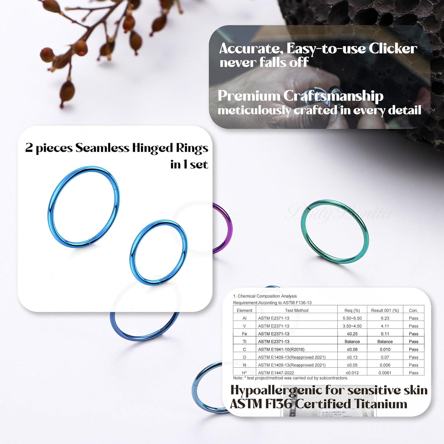 imageBodyBonita Anodized G23 Titanium Nose Rings Hoops for Women 141618G Septum Jewelry Conch Helix Daith Tragus Cartilage Earrings Lip Belly Buttom Piercing 81012mm 2PcsDark Blue HandAnodized