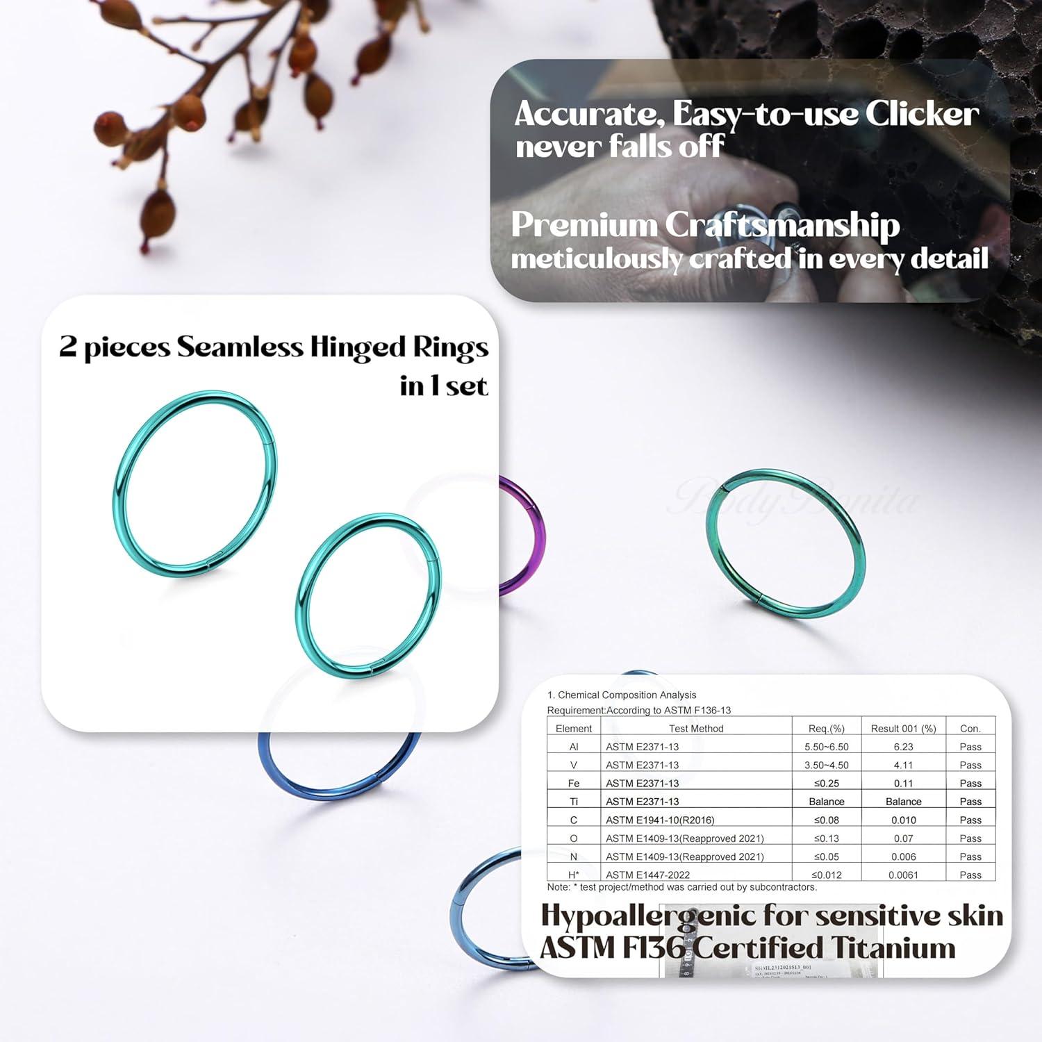 imageBodyBonita Anodized G23 Titanium Nose Rings Hoops for Women 141618G Septum Jewelry Conch Helix Daith Tragus Cartilage Earrings Lip Belly Buttom Piercing 81012mm 2PcsGreen HandAnodized