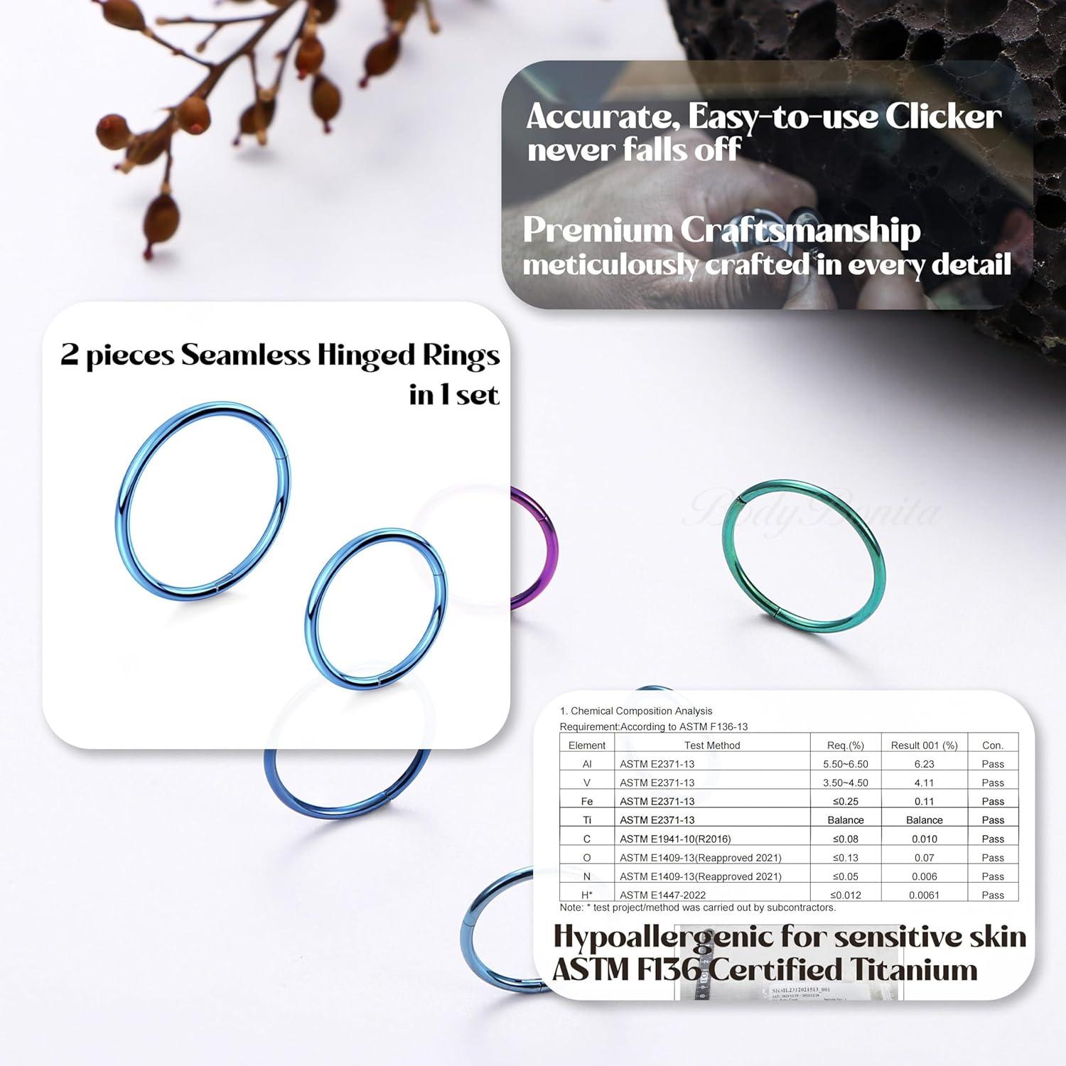 imageBodyBonita Anodized G23 Titanium Nose Rings Hoops for Women 141618G Septum Jewelry Conch Helix Daith Tragus Cartilage Earrings Lip Belly Buttom Piercing 81012mm 2PcsIce Blue HandAnodized