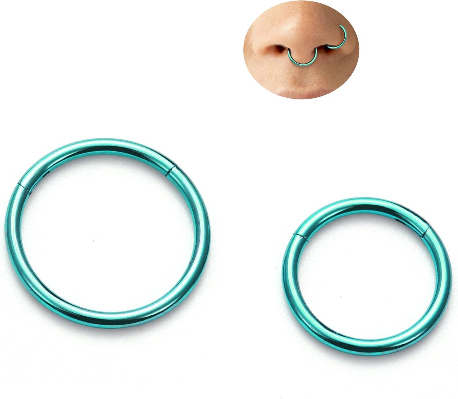 imageBodyBonita Anodized G23 Titanium Nose Rings Hoops for Women 141618G Septum Jewelry Conch Helix Daith Tragus Cartilage Earrings Lip Belly Buttom Piercing 81012mm 2PcsGreen HandAnodized